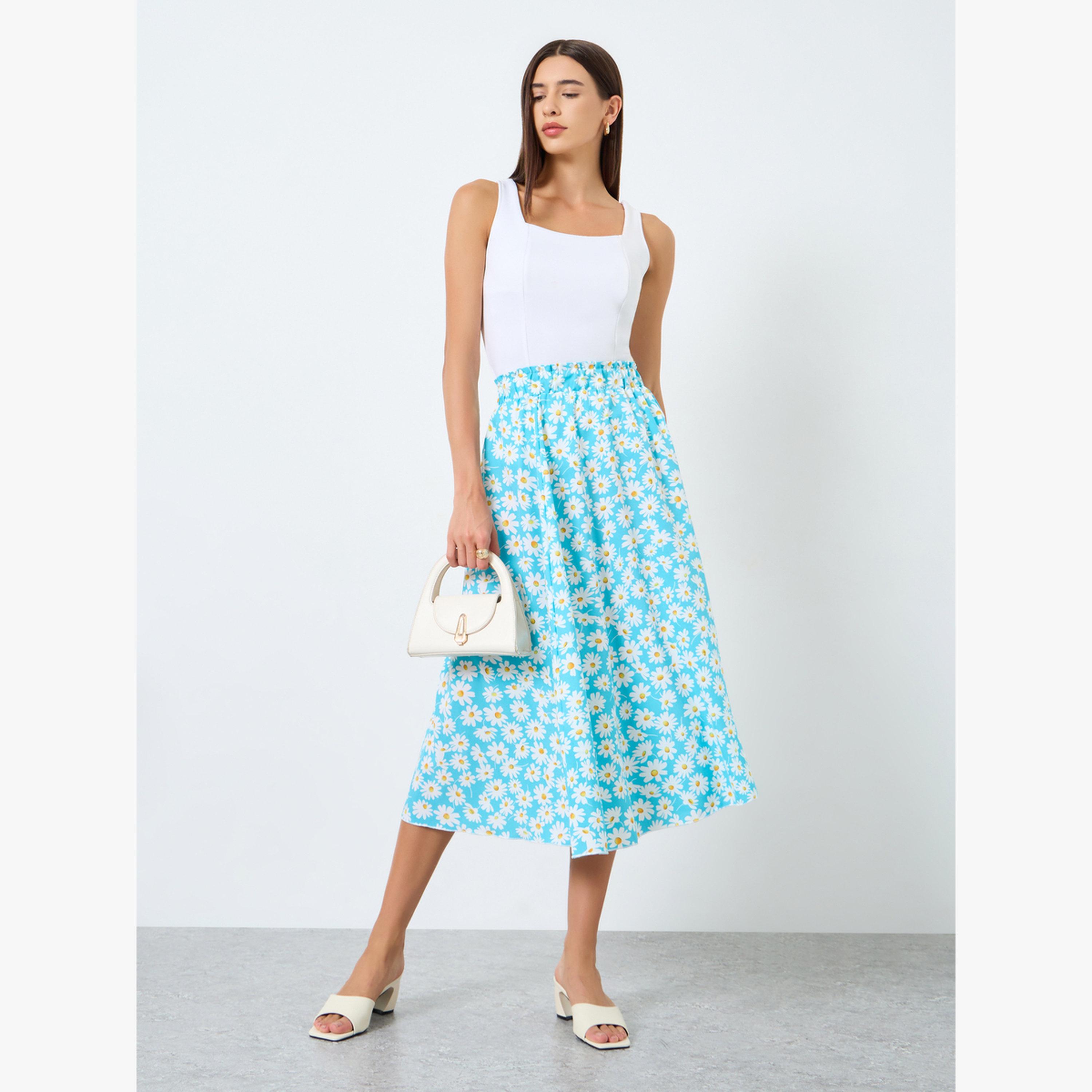 تنورة بطبعة زهور بخصر مطاطي-women-clothing-bottoms-skirts-image-2