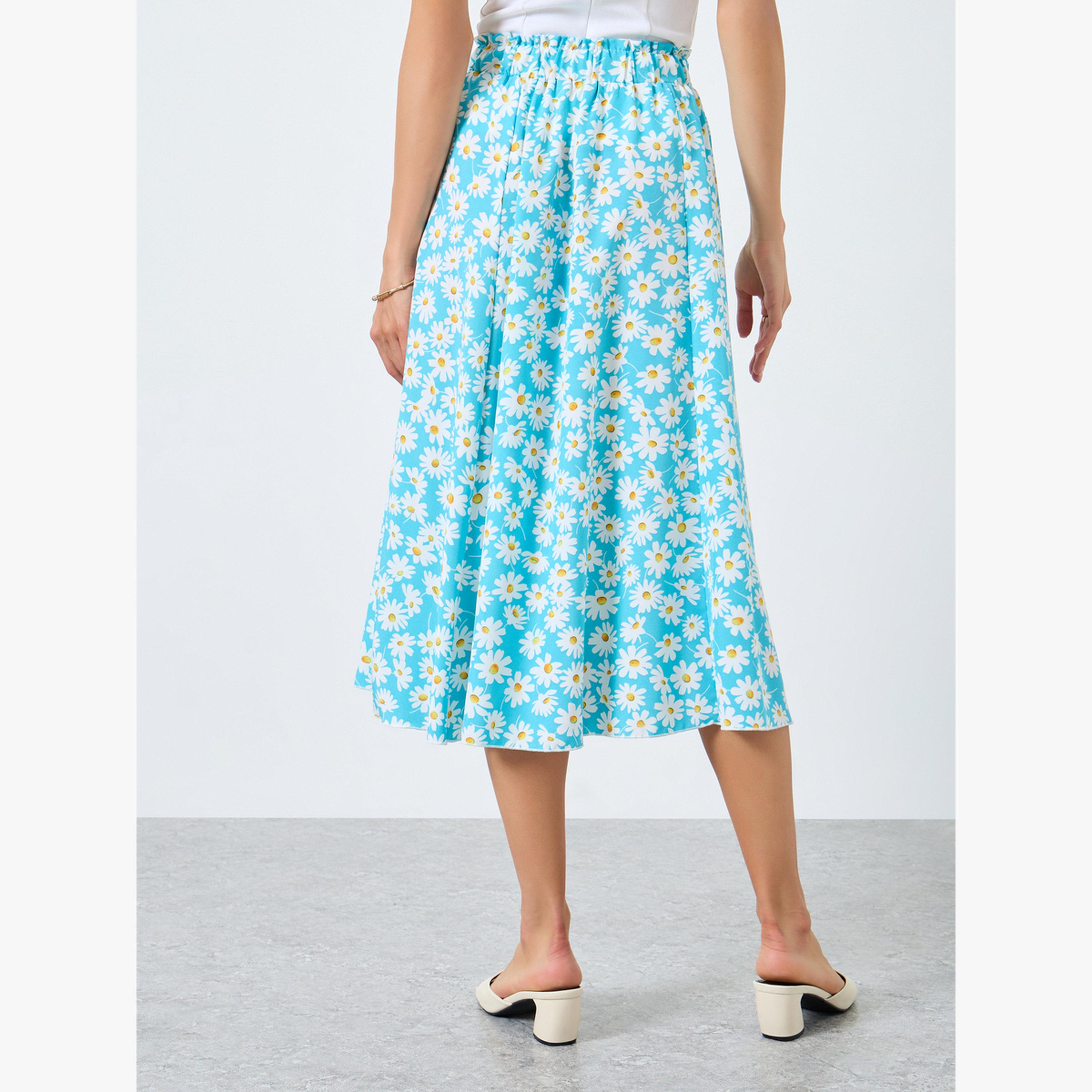 تنورة بطبعة زهور بخصر مطاطي-women-clothing-bottoms-skirts-image-3