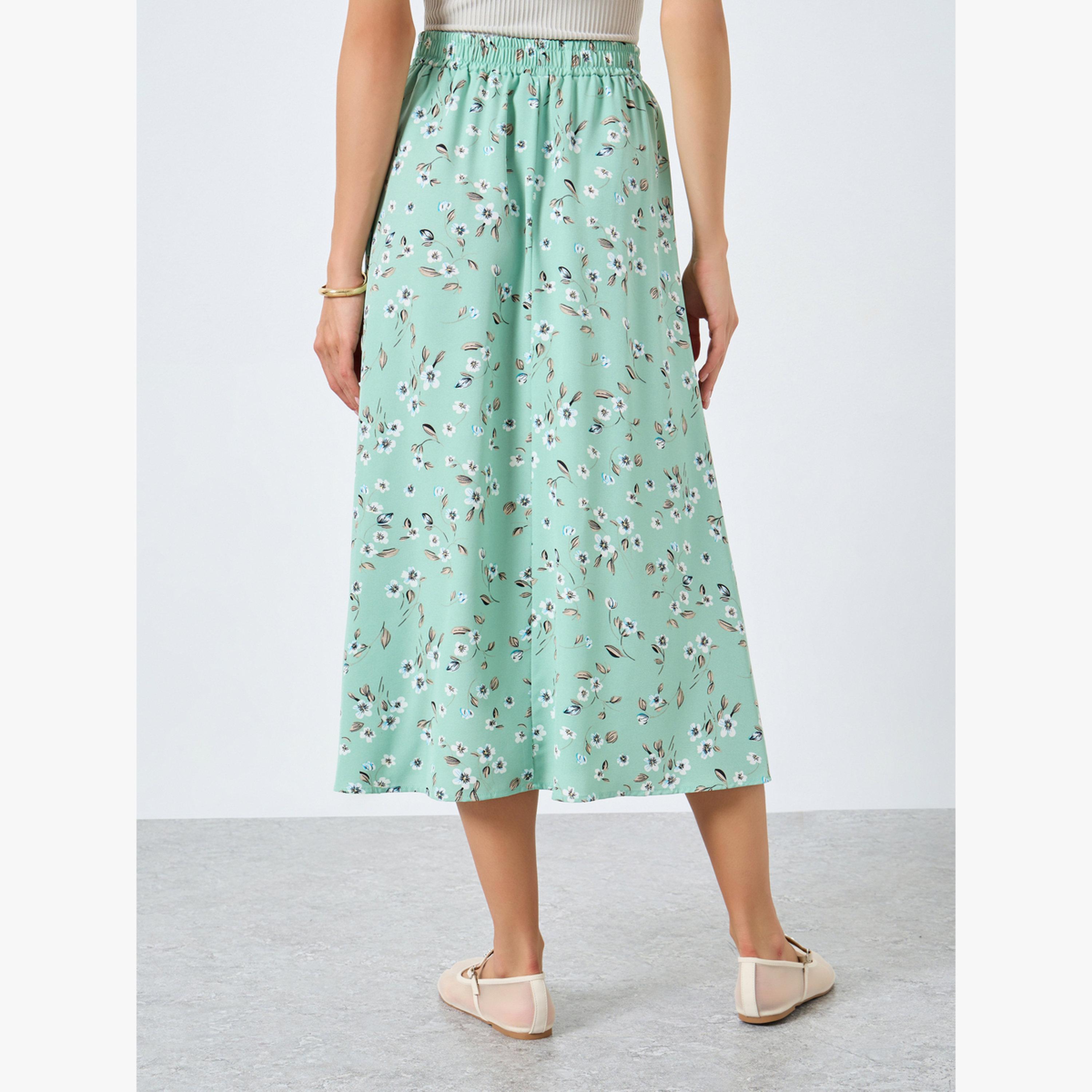 Take Two Floral Printed Drawstring Elastic Waist Skirt-women-clothing-bottoms-skirts-image-3
