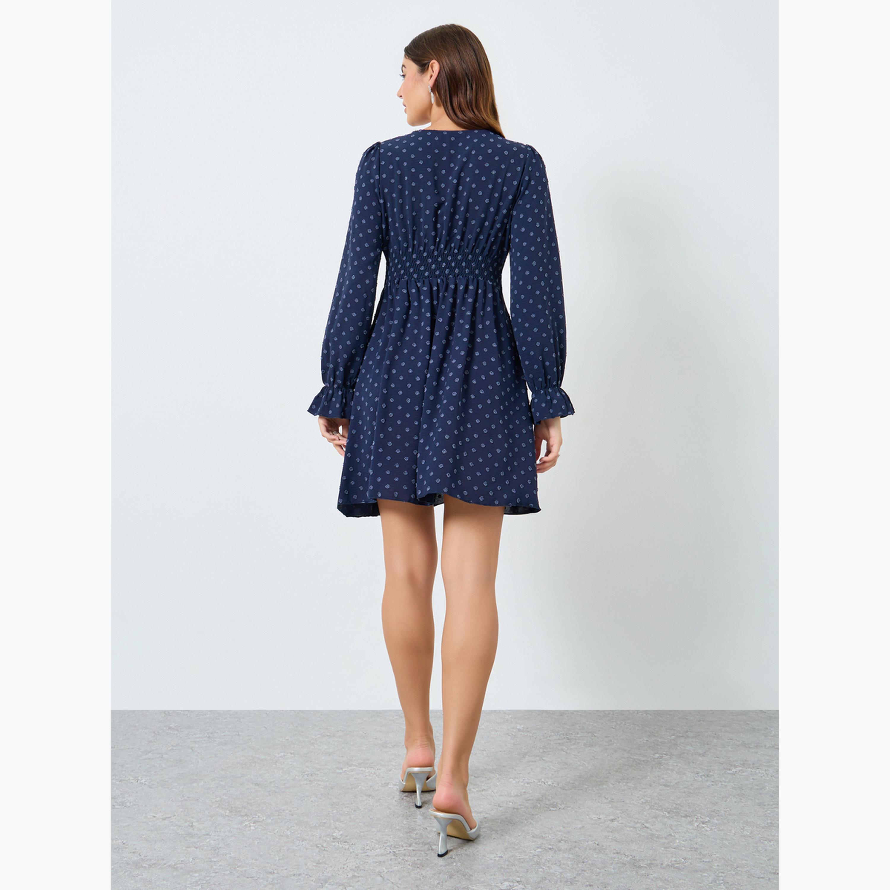 Take Two Navy Polka Dot Print A-Line Mini Dress-women-clothing-dresses-image-3