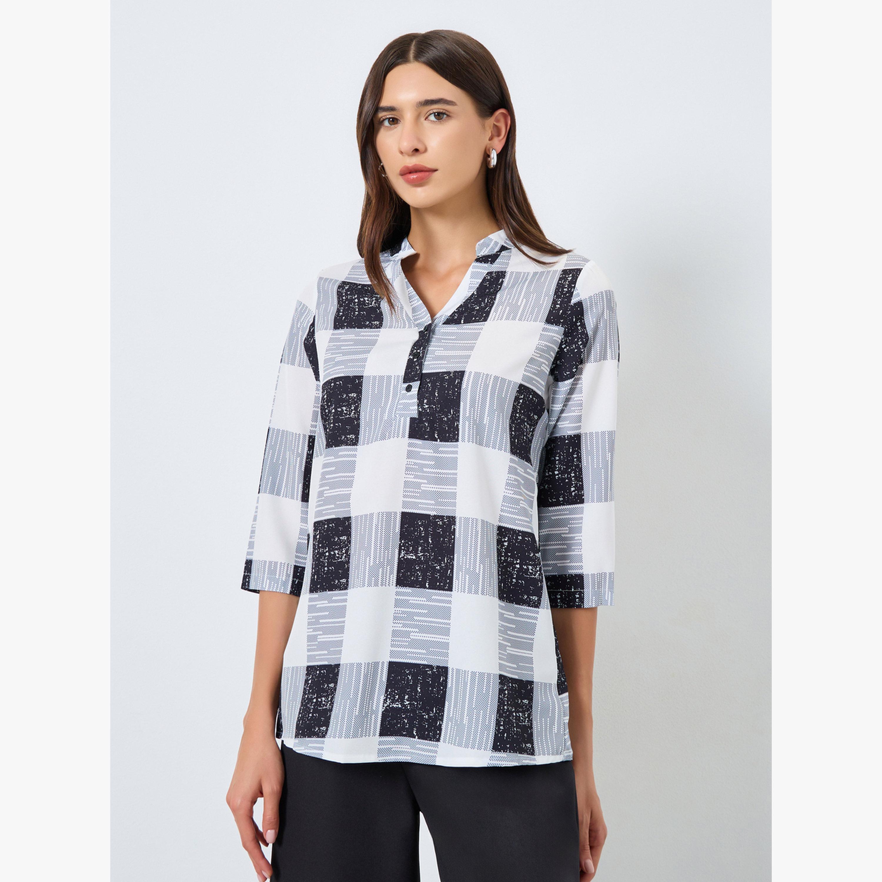 Take Two Checked V-Neck Button Front Top-women-clothing-shirtsandblouses-blouses-image-1