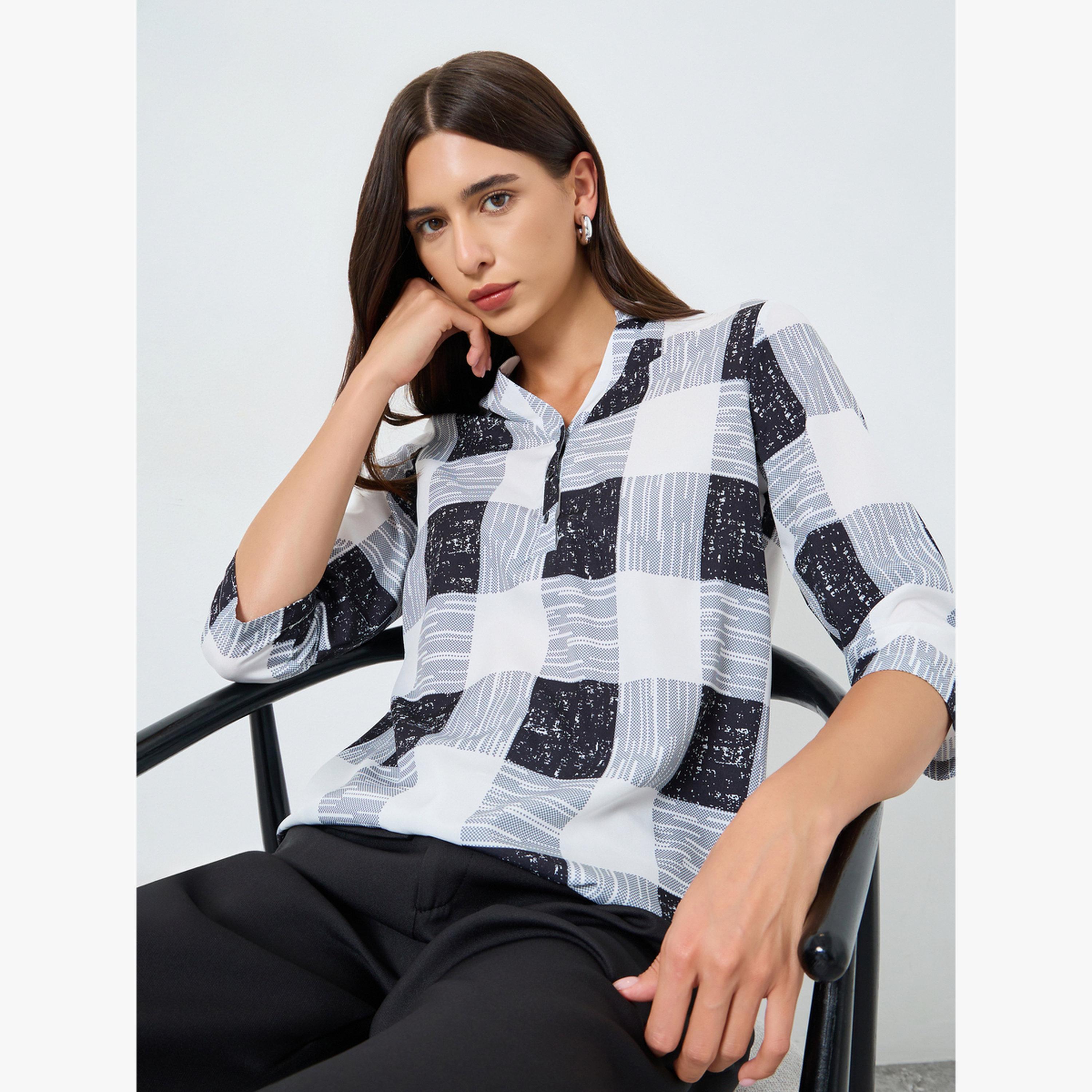 Take Two Checked V-Neck Button Front Top-women-clothing-shirtsandblouses-blouses-image-3