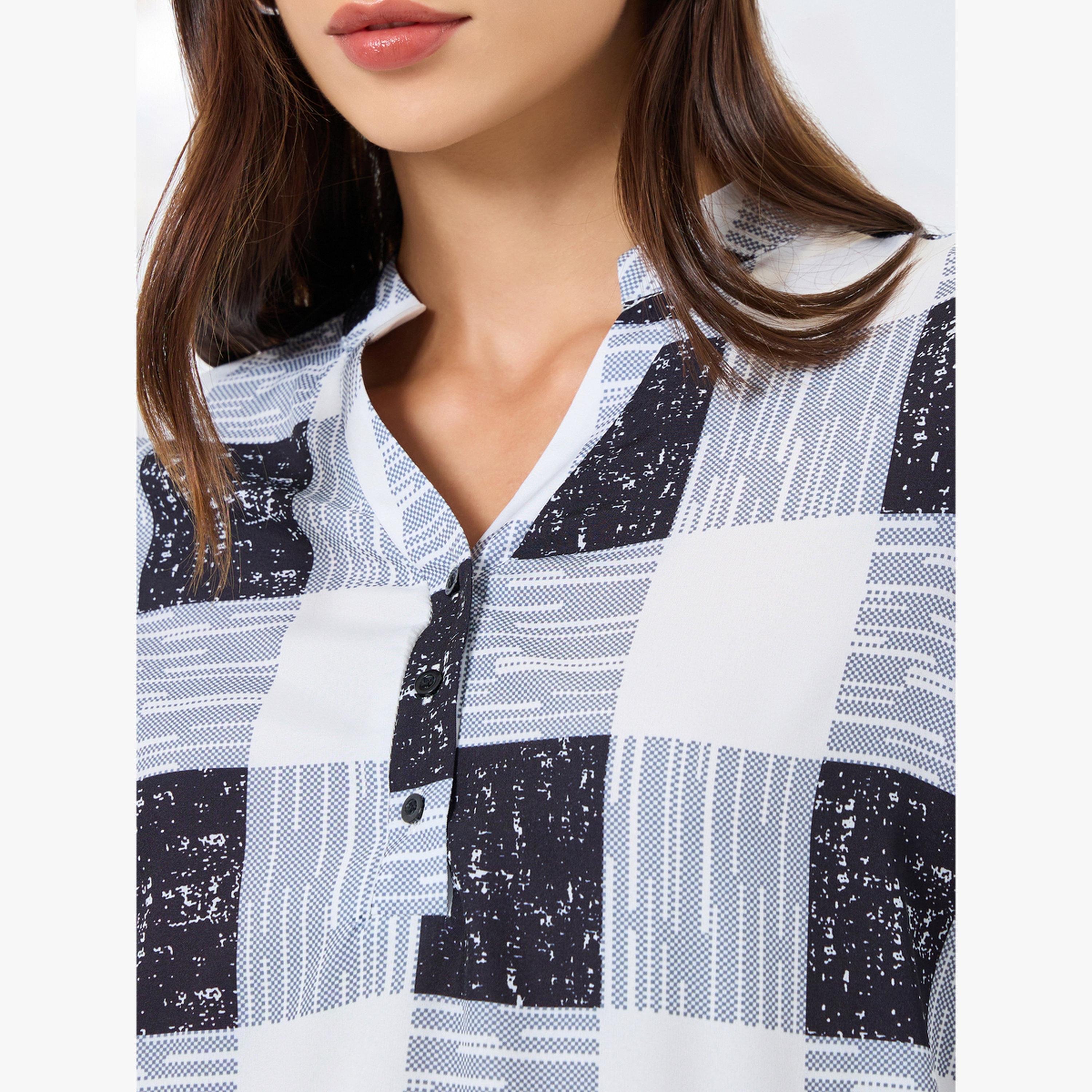 Take Two Checked V-Neck Button Front Top-women-clothing-shirtsandblouses-blouses-image-4