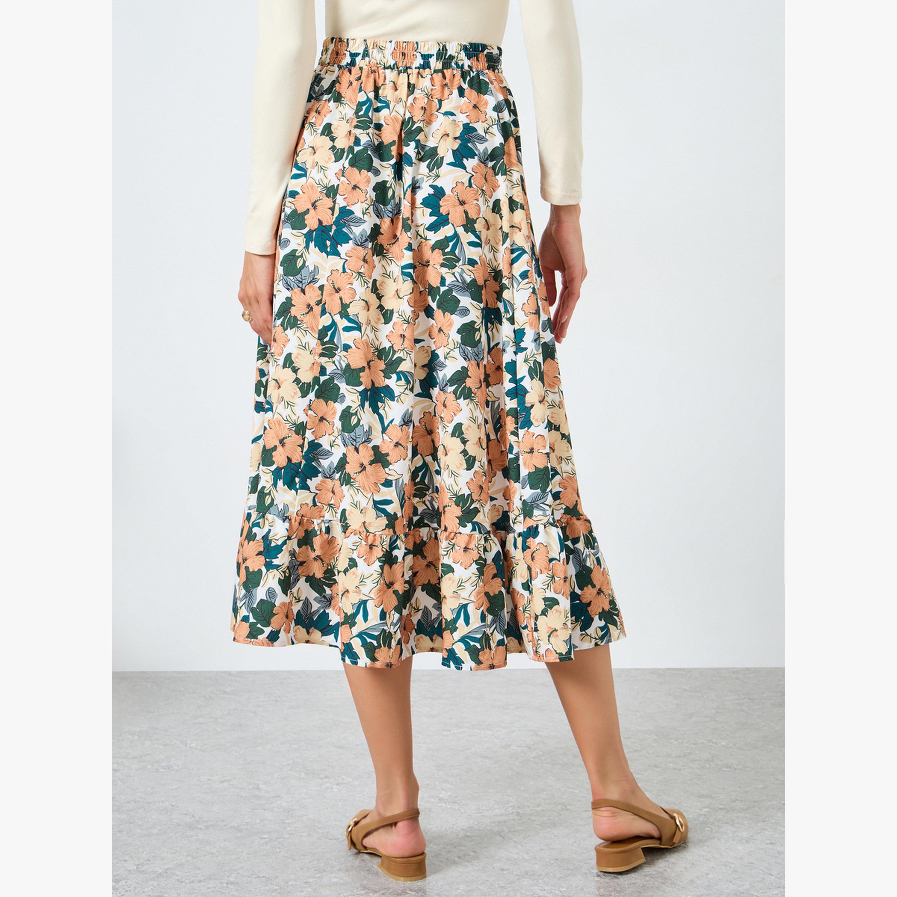 Take Two Floral Printed Elastic Waist Skirt-women-clothing-bottoms-skirts-image-3