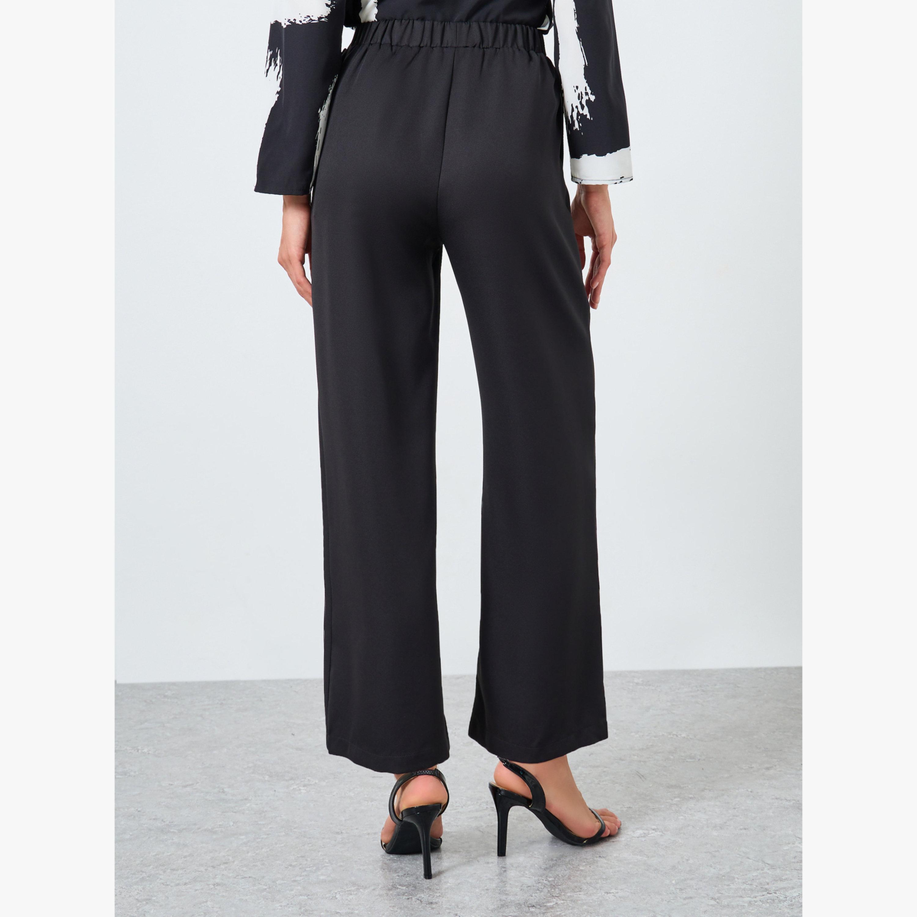بنطال بأرجل مستقيمة بخصر مطاطي سادة-women-clothing-bottoms-trousers-image-3