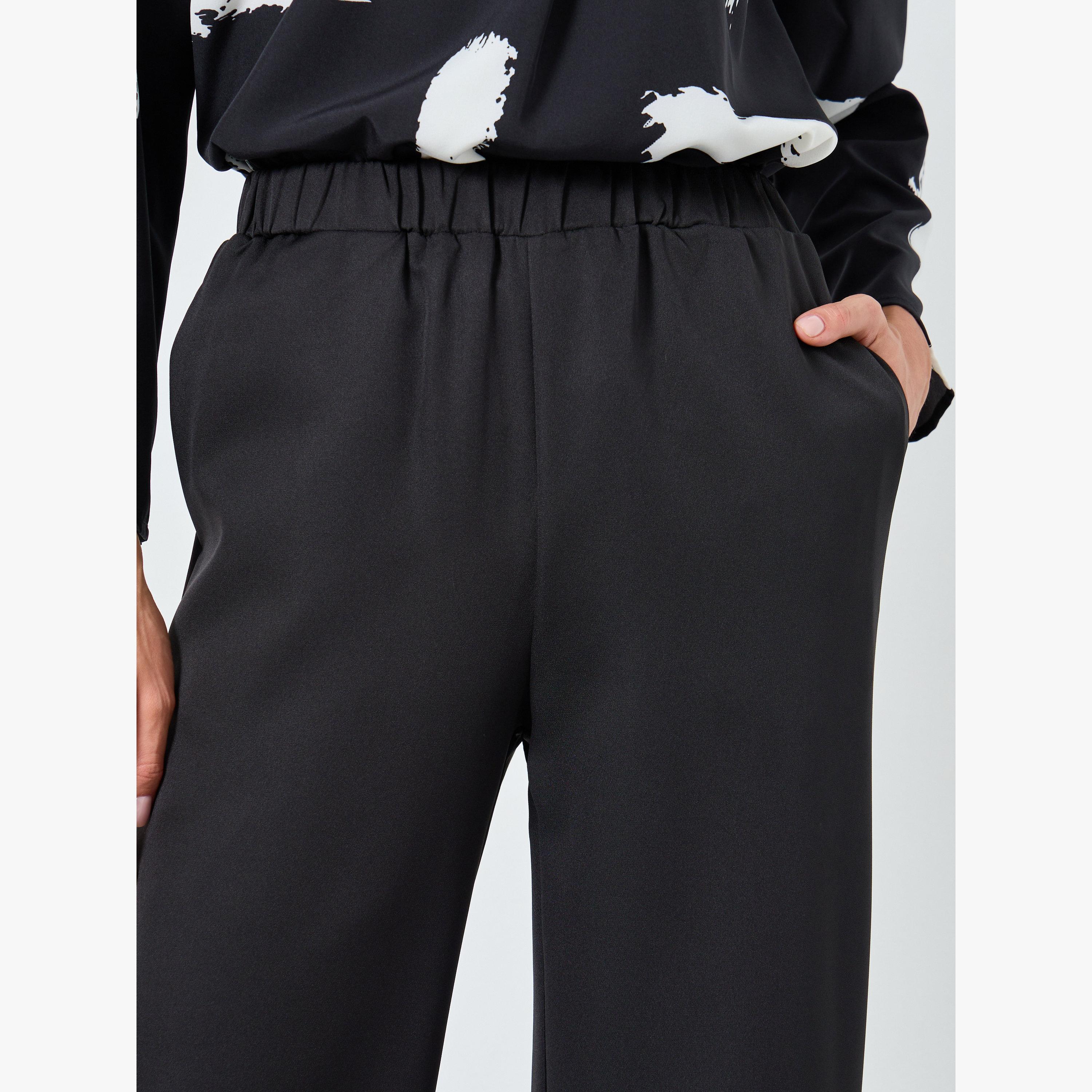 بنطال بأرجل مستقيمة بخصر مطاطي سادة-women-clothing-bottoms-trousers-image-4