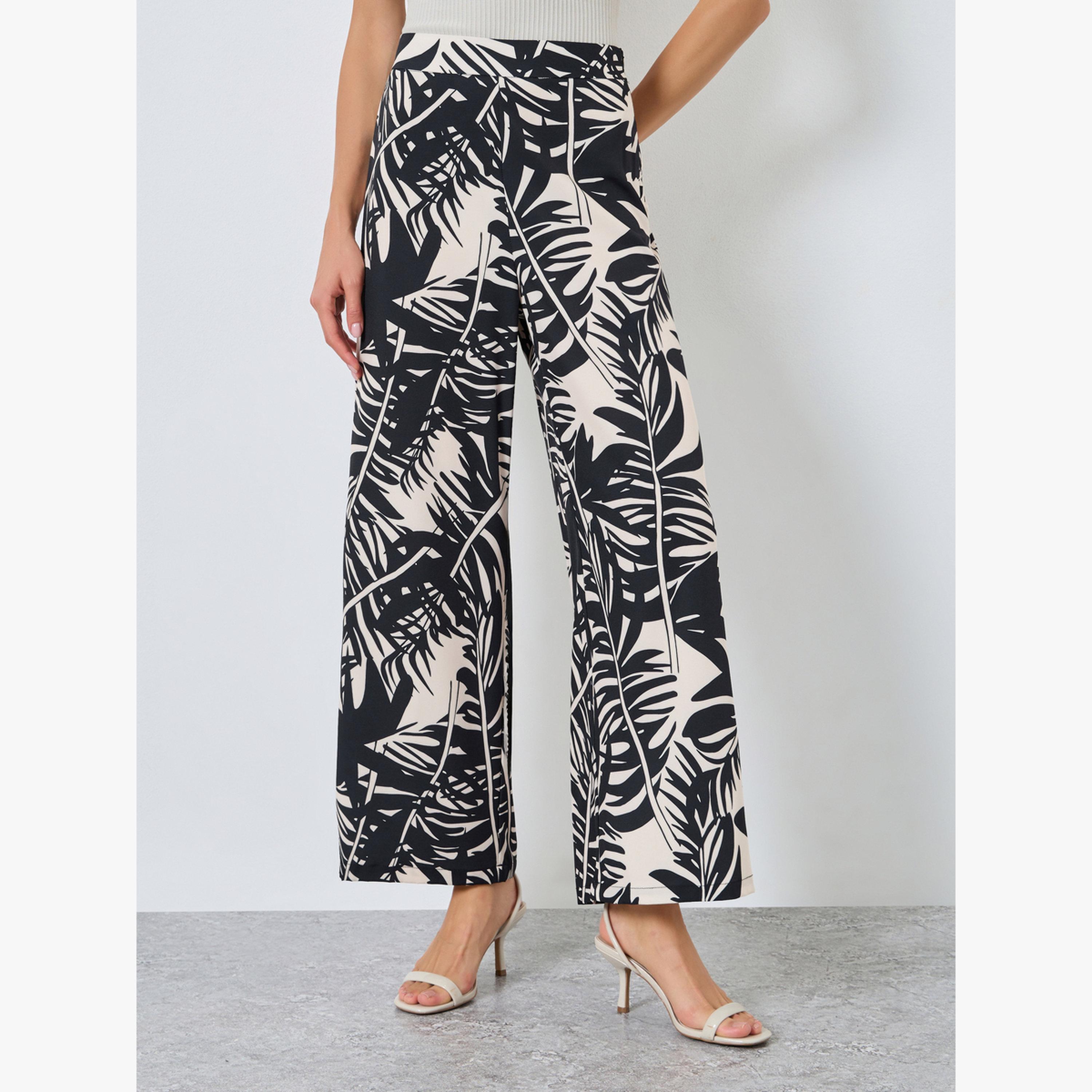 Take Two Women Leaf Print Wide Leg Pants-women-clothing-bottoms-trousers-image-1