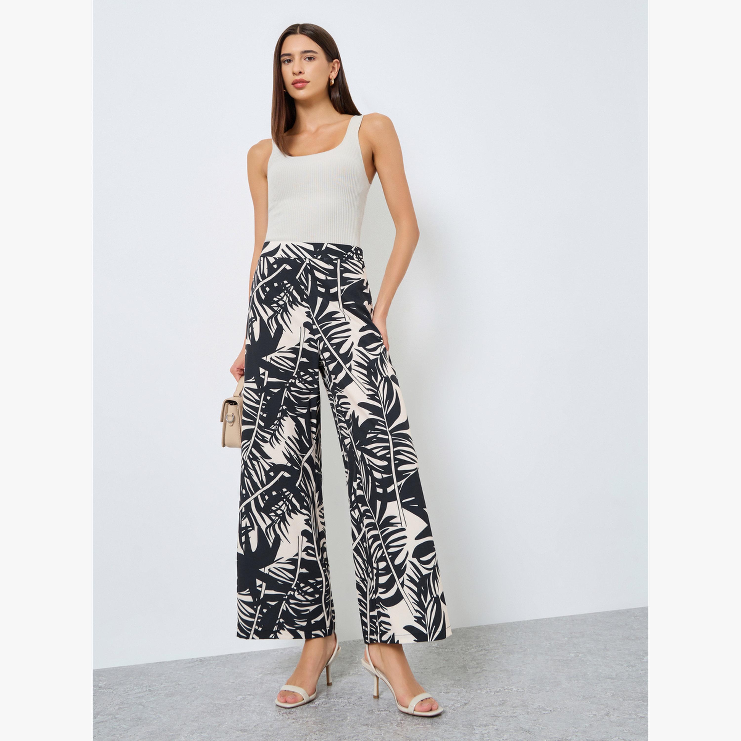 بنطال بأرجل واسعة بطبعة أوراق-women-clothing-bottoms-trousers-image-2