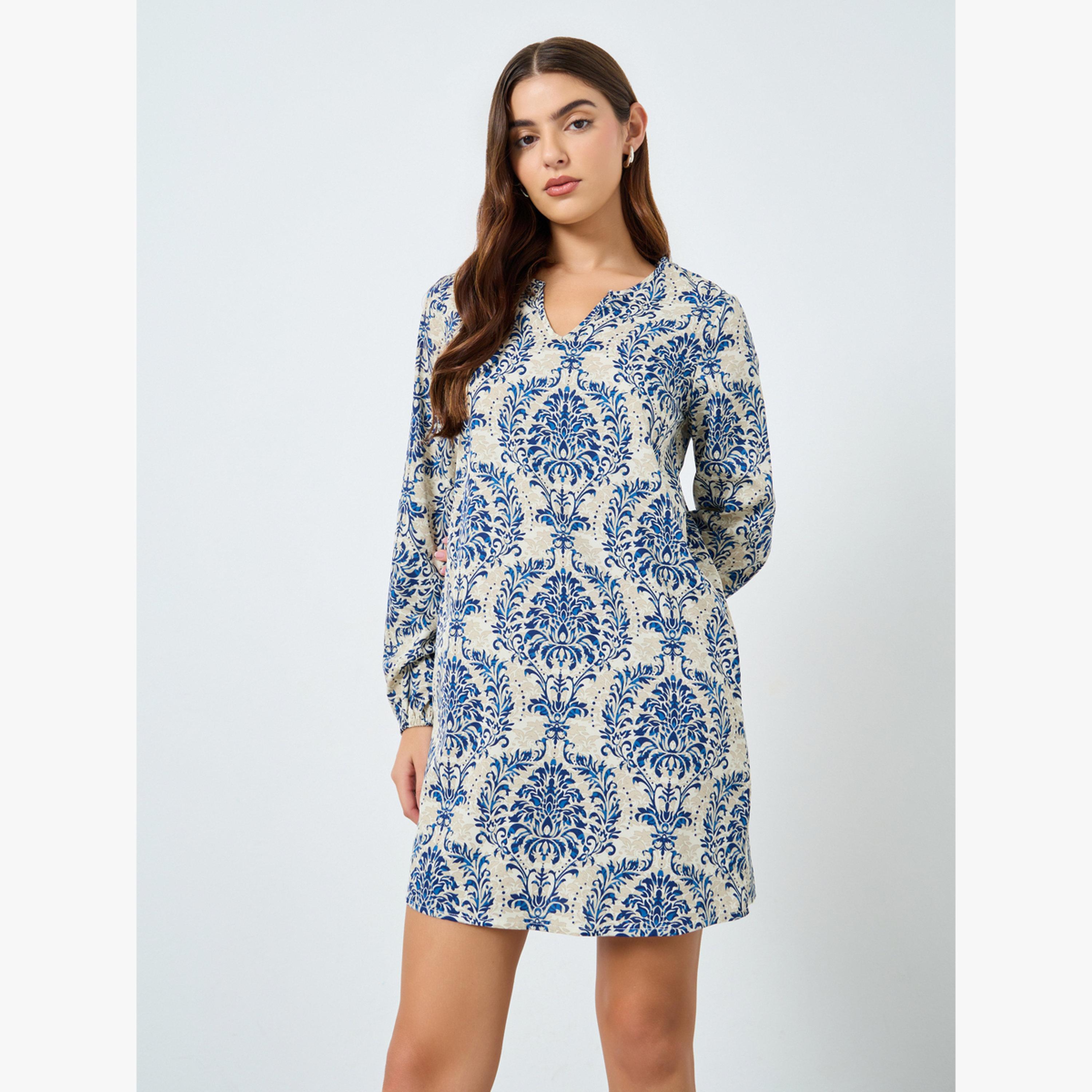 Take Two Graphic Print Long Sleeve Mini Dress-women-clothing-dresses-image-1