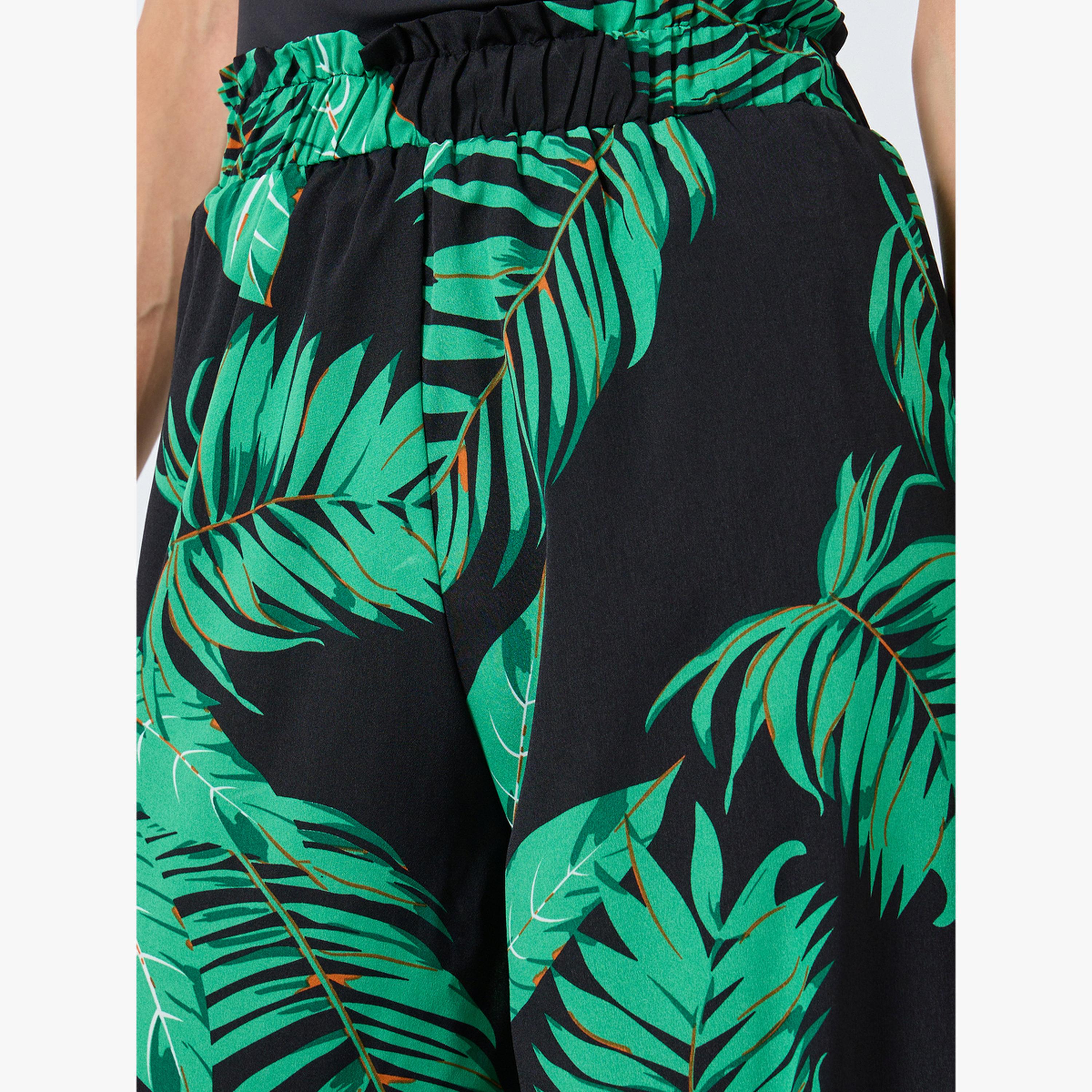بنطال نسائي مستقيم الساق بطبعة زهور وخصر مطاطي-women-clothing-bottoms-trousers-image-4