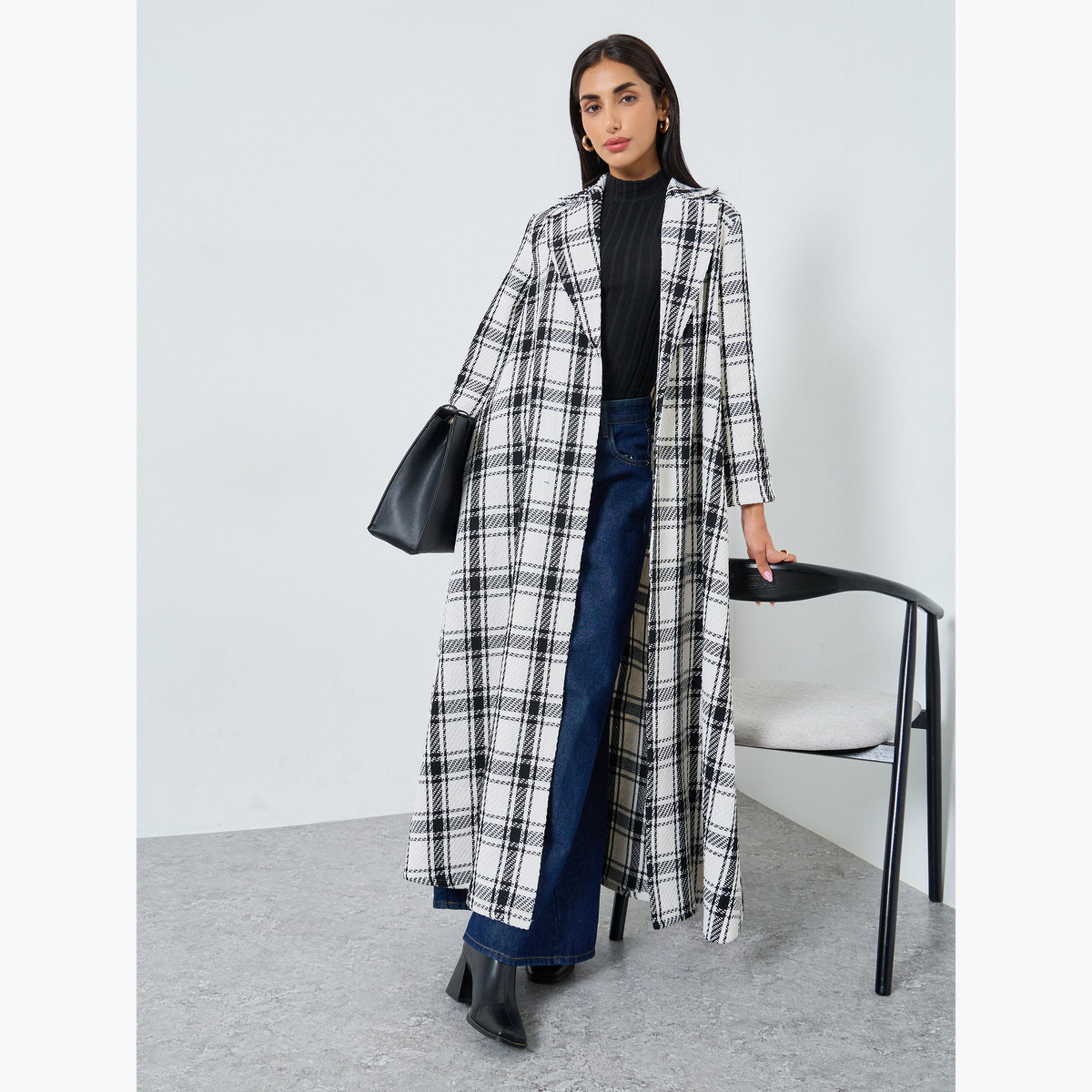 Styli Check Pattern Blazer Neck Abaya-women-arabicclothing-abayas-image-1