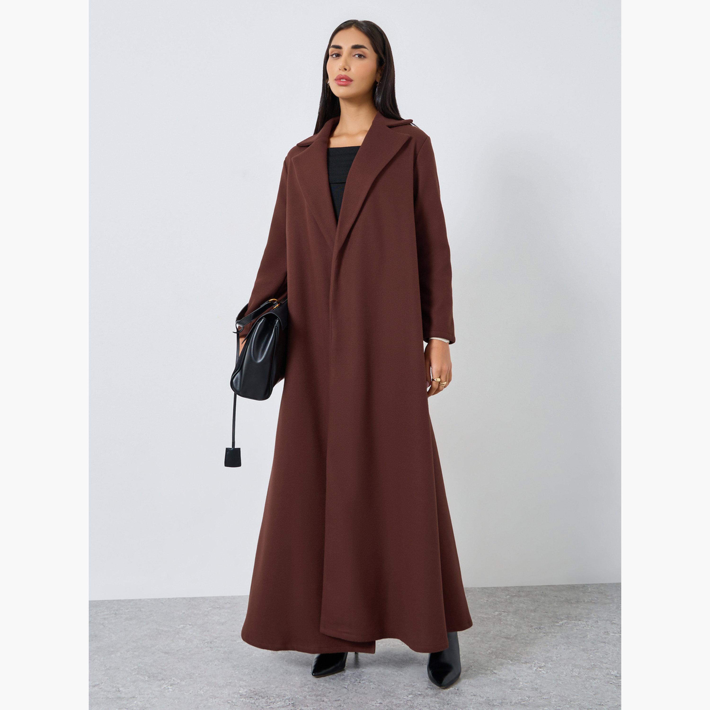 Styli Burgundy Solid Blazer Neck Abaya-women-arabicclothing-abayas-image-1