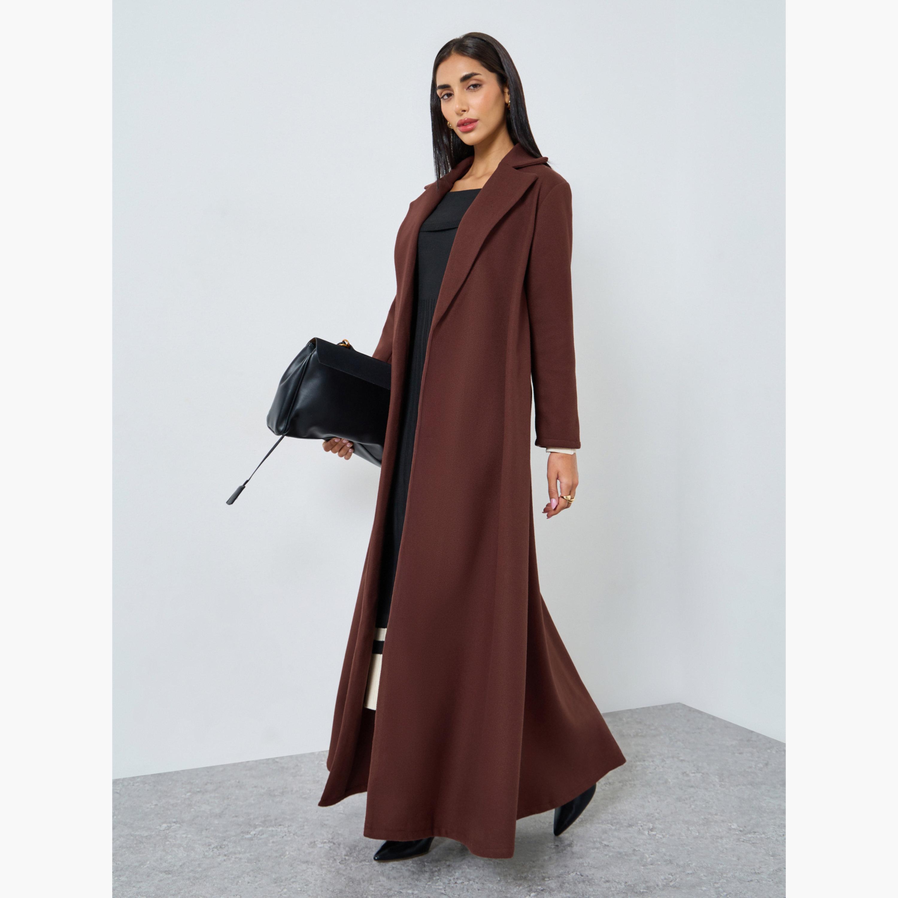 Styli Burgundy Solid Blazer Neck Abaya-women-arabicclothing-abayas-image-2