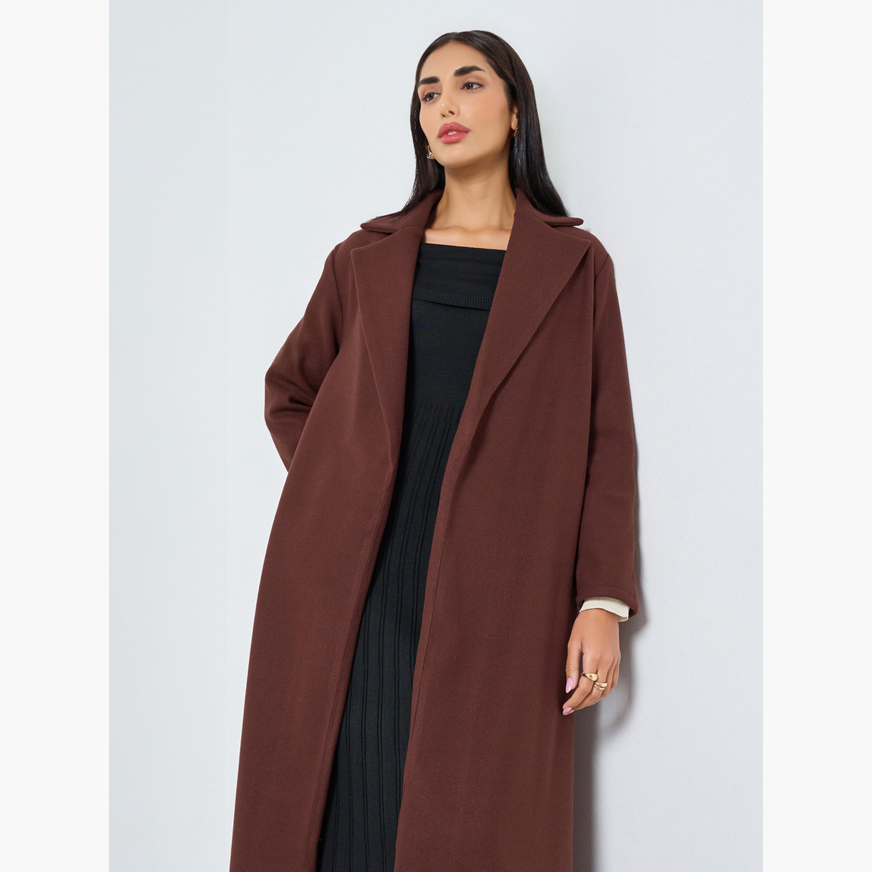 ستايلي - عباية برغندي سادة بياقة بليزر-women-arabicclothing-abayas-image-3