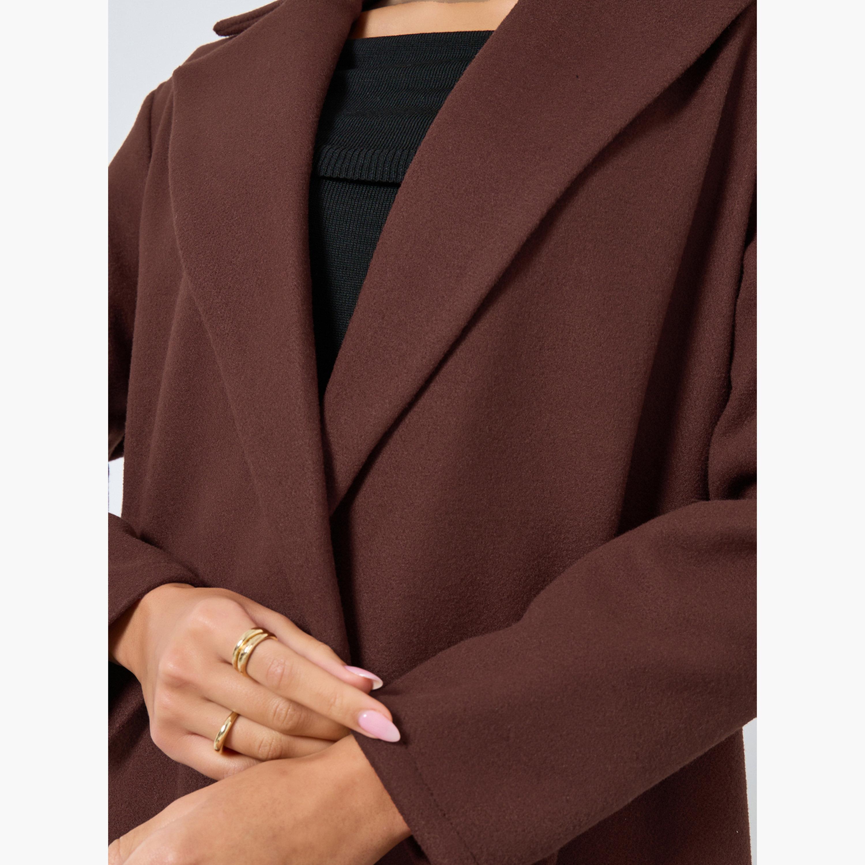 Styli Burgundy Solid Blazer Neck Abaya-women-arabicclothing-abayas-image-4
