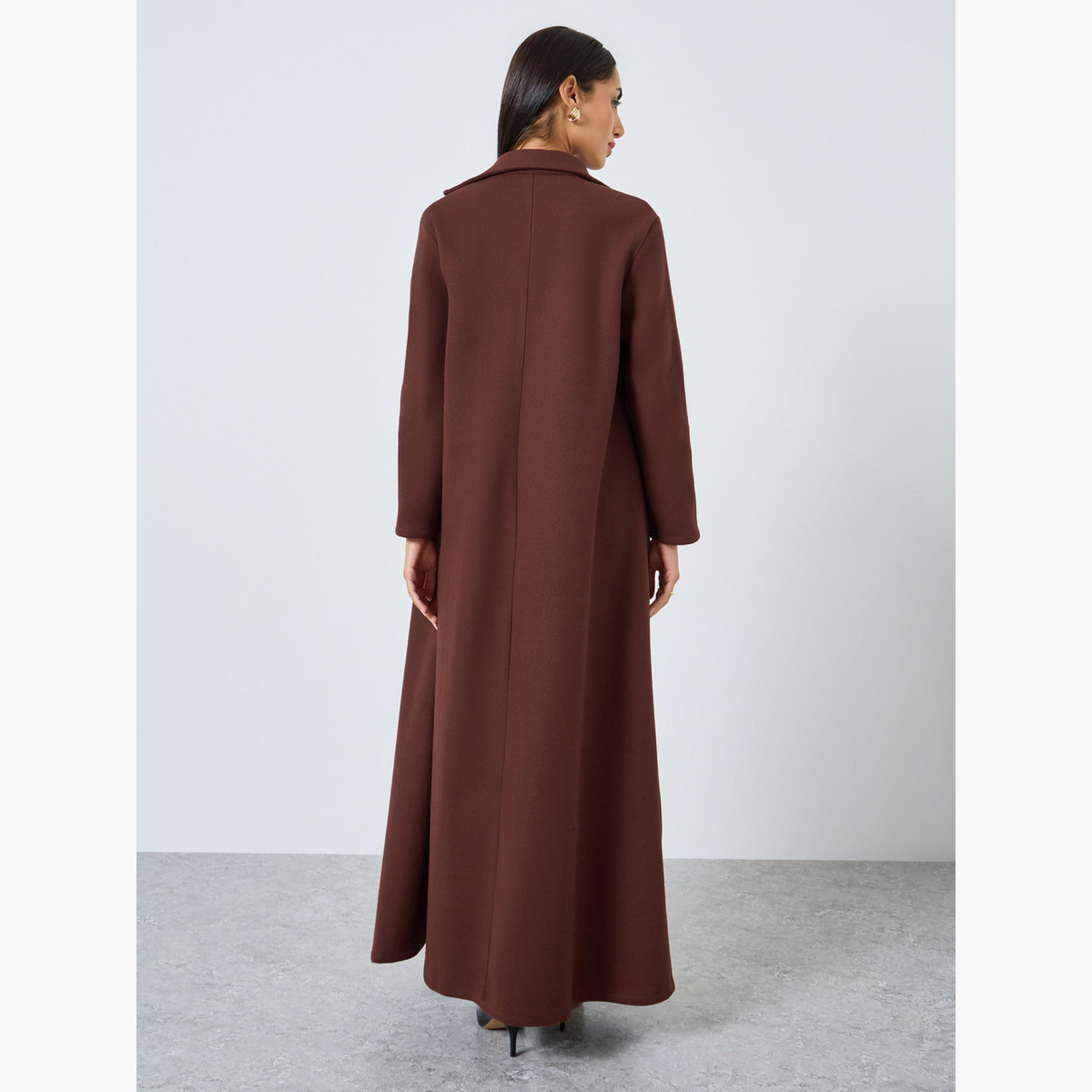 Styli Burgundy Solid Blazer Neck Abaya-women-arabicclothing-abayas-image-5