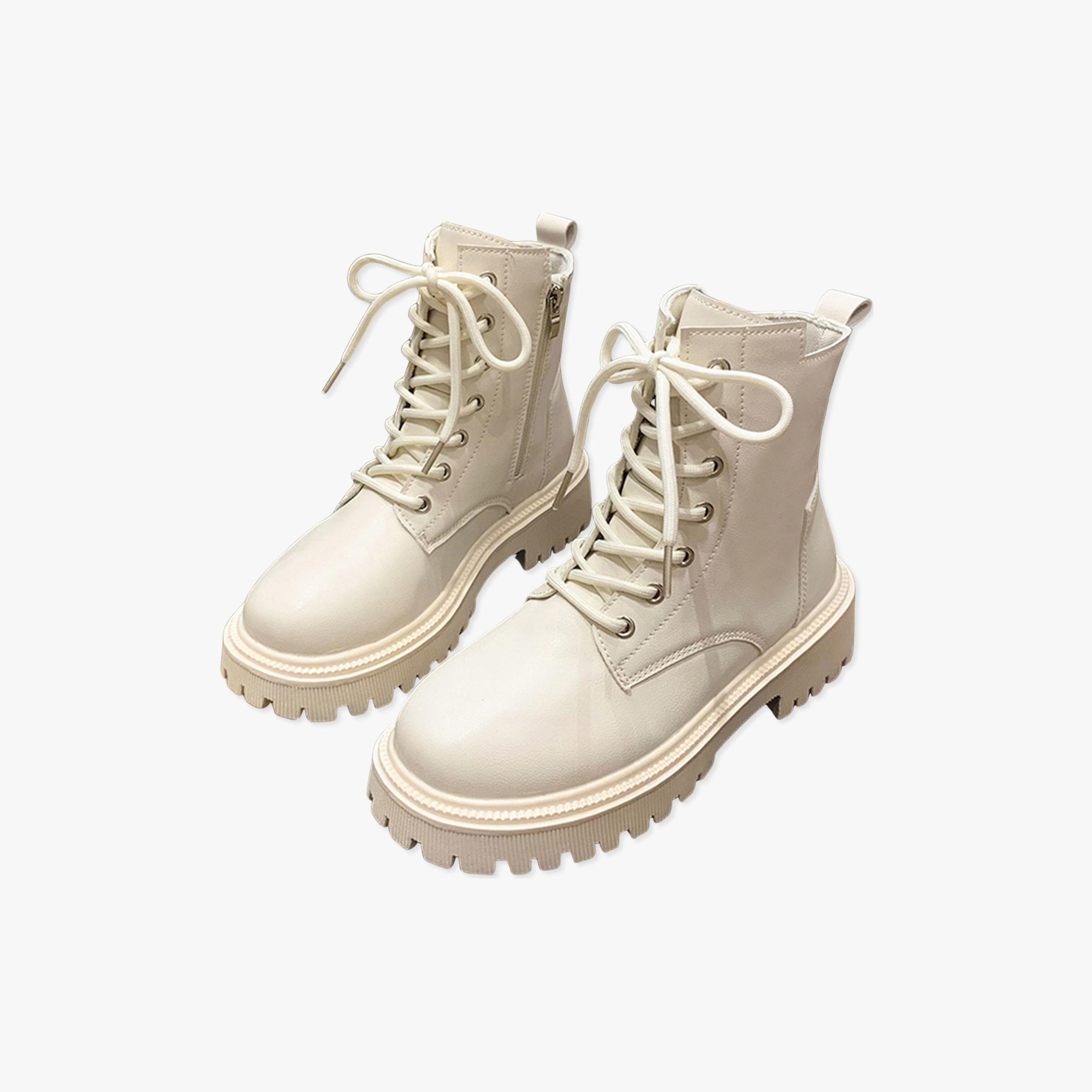 Take Two White Solid Lace-Up Ankle Boots-women-shoes-sneakers-image-1