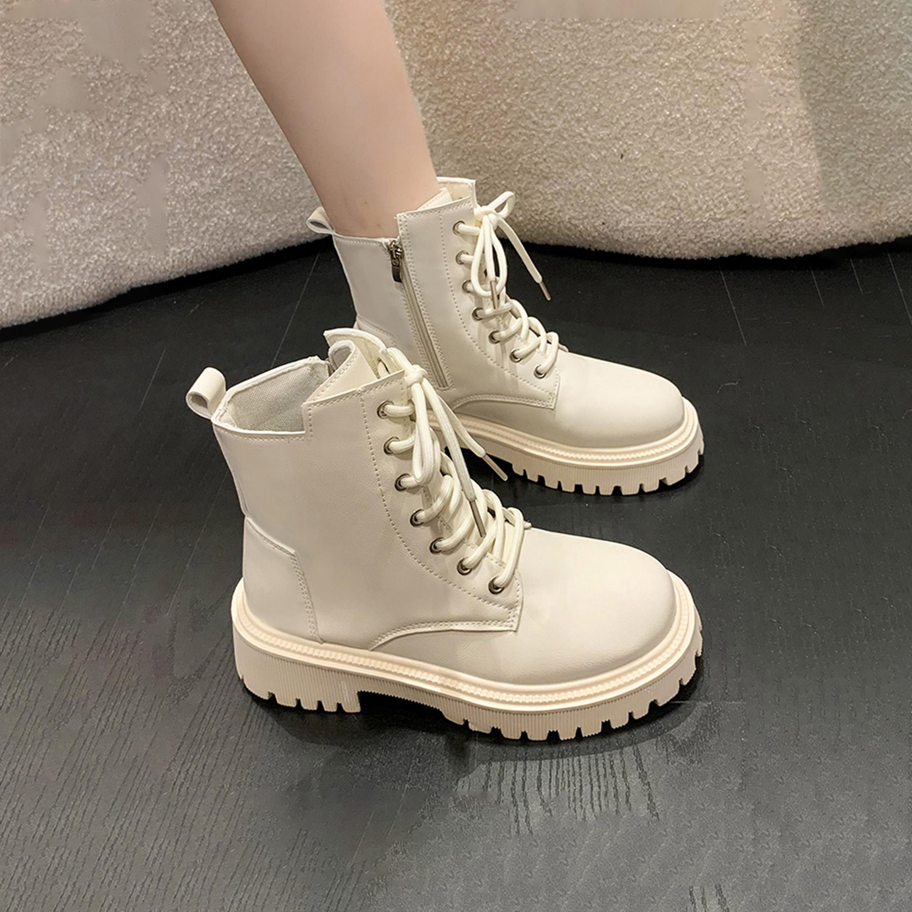 Take Two White Solid Lace-Up Ankle Boots-women-shoes-sneakers-image-2