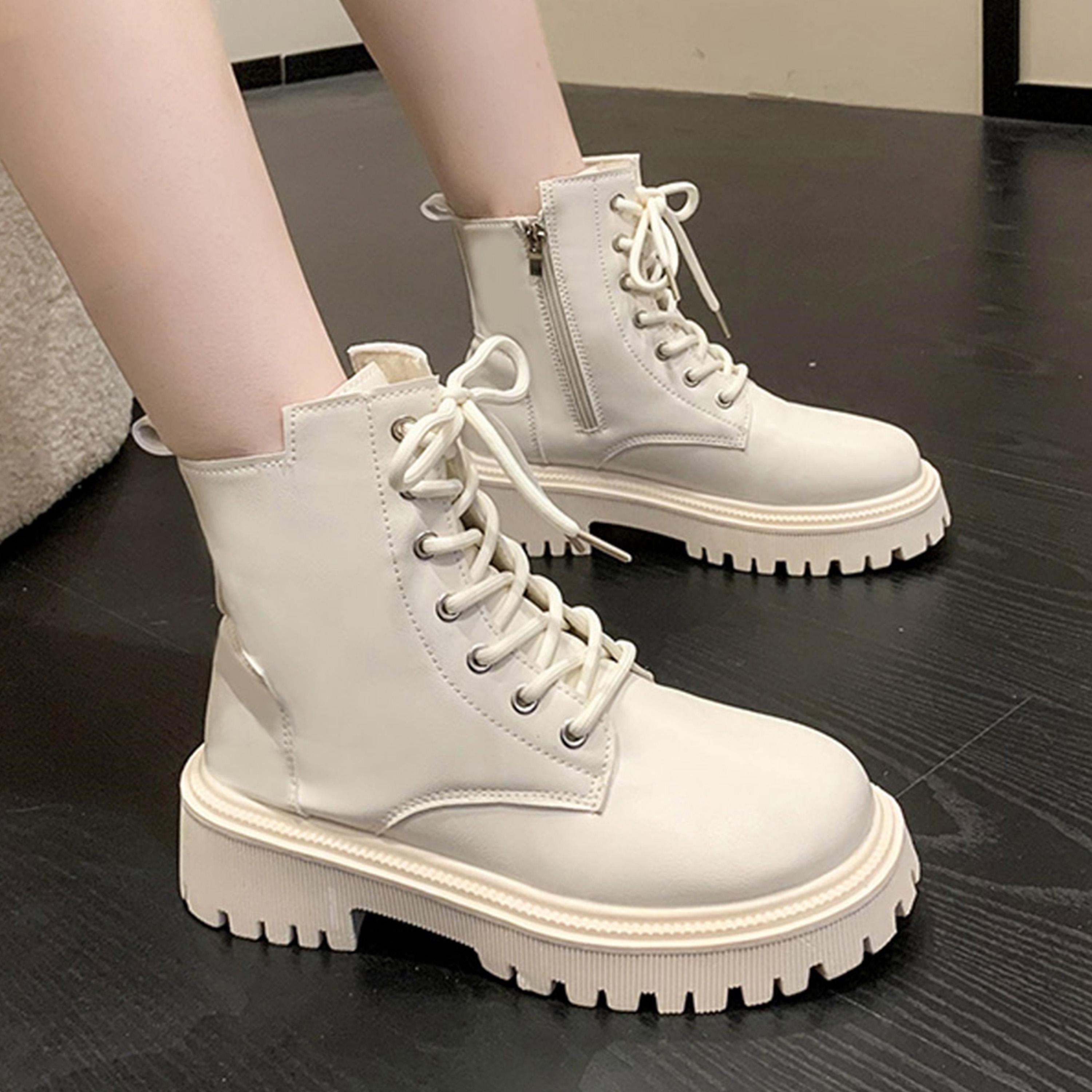 Take Two White Solid Lace-Up Ankle Boots-women-shoes-sneakers-image-3
