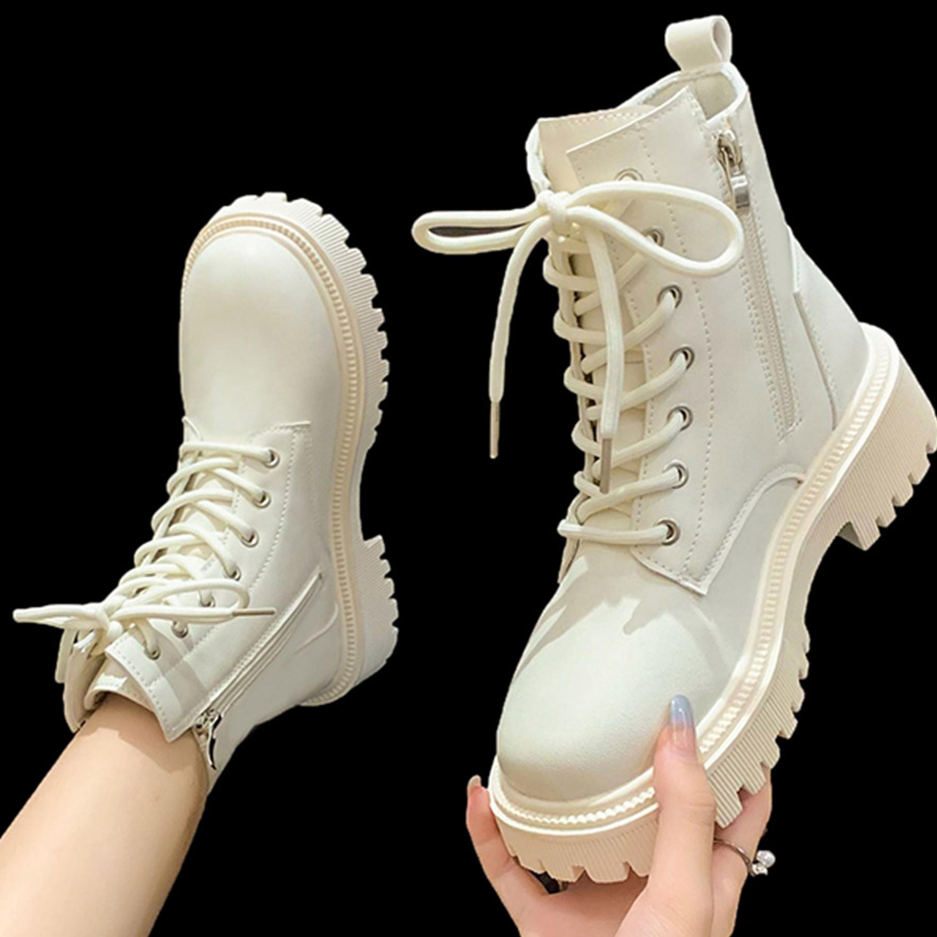 Take Two White Solid Lace-Up Ankle Boots-women-shoes-sneakers-image-4