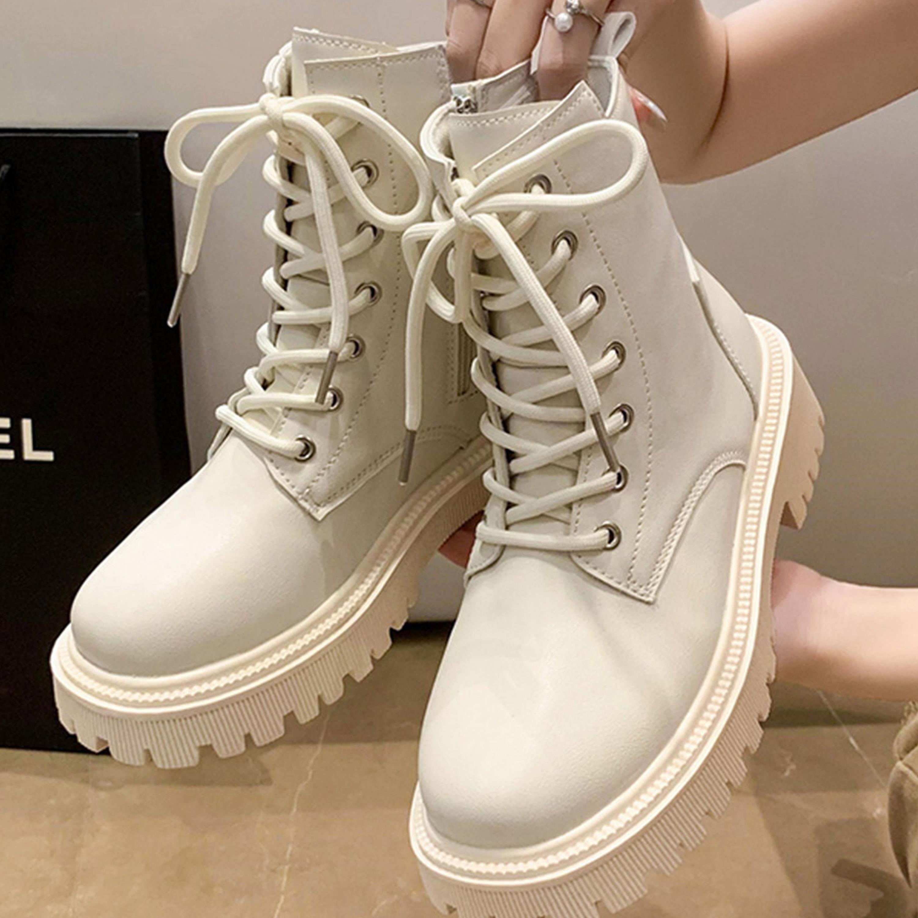 Take Two White Solid Lace-Up Ankle Boots-women-shoes-sneakers-image-5