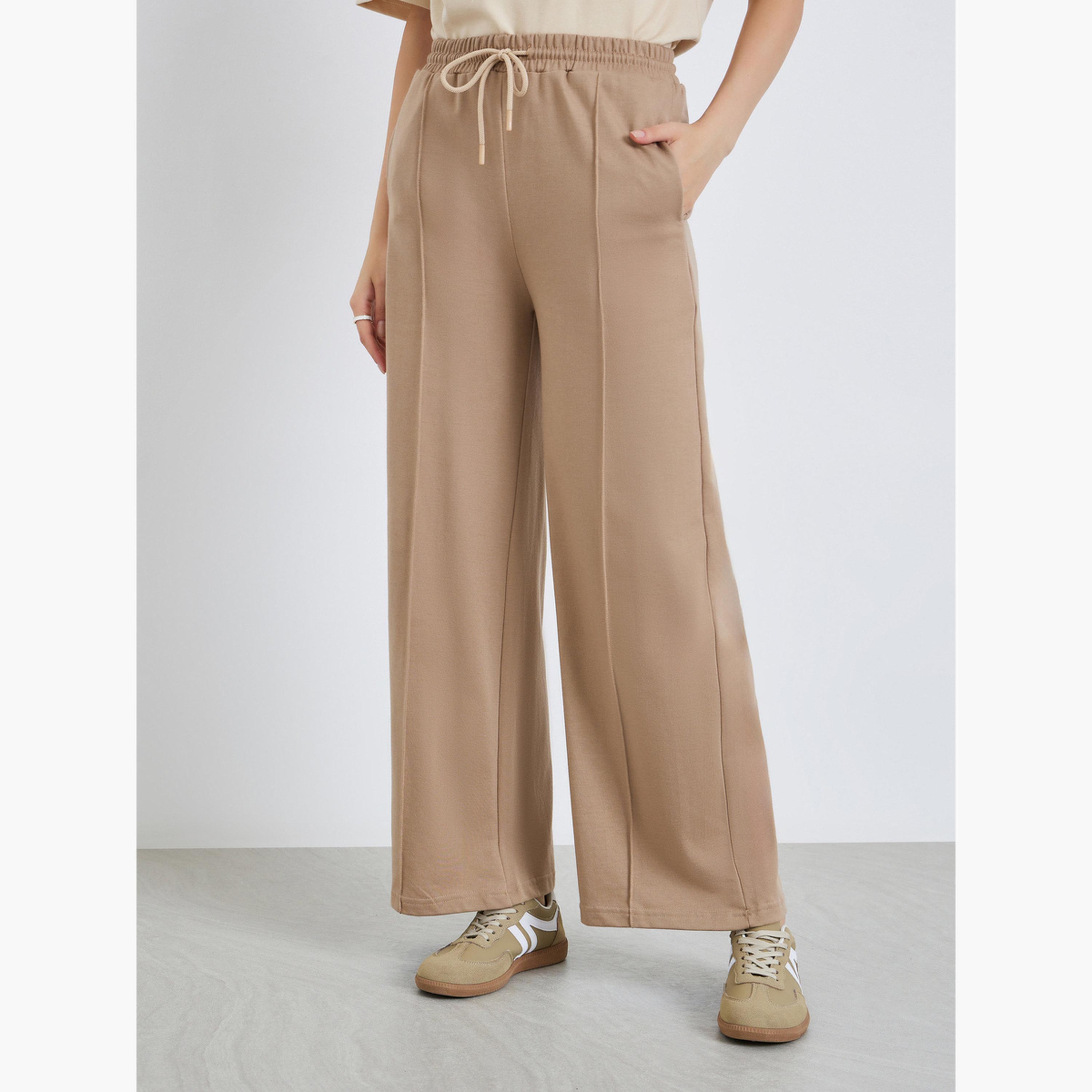 Styli Women Beige Wide Leg Joggers-women-clothing-bottoms-joggers-image-1