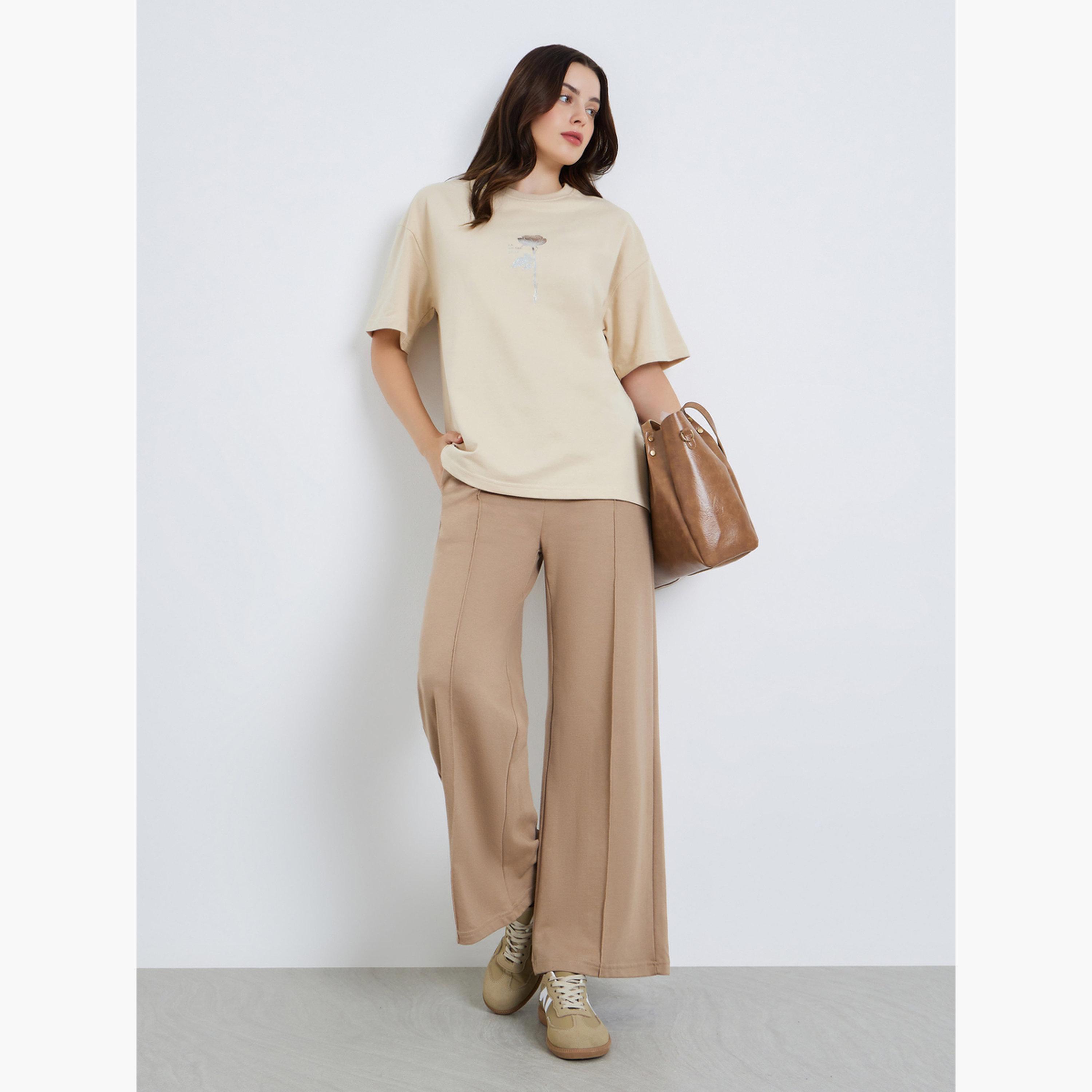 Styli Women Beige Wide Leg Joggers-women-clothing-bottoms-joggers-image-2