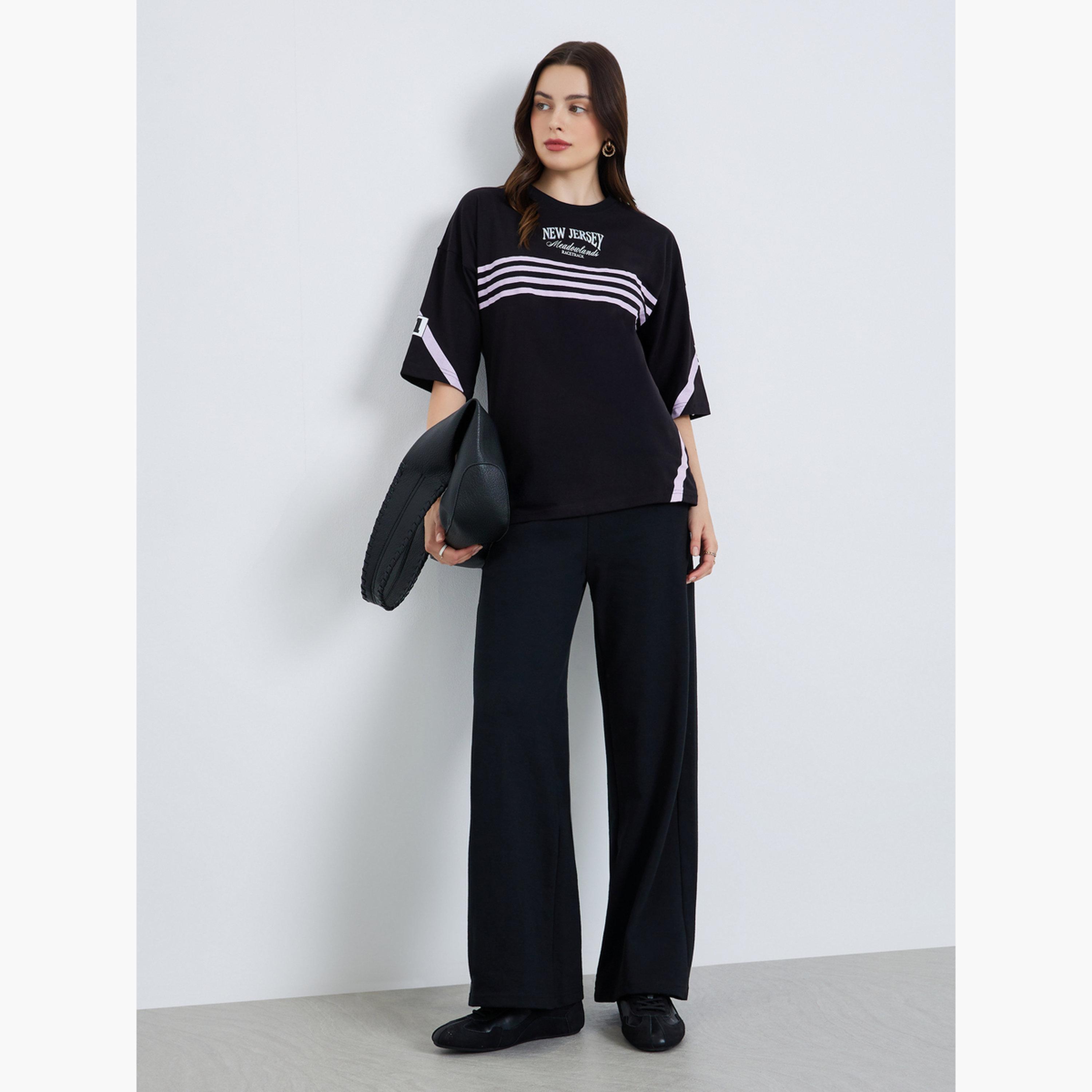 Styli Women Black High-Rise Wide Leg Joggers-women-clothing-bottoms-joggers-image-2