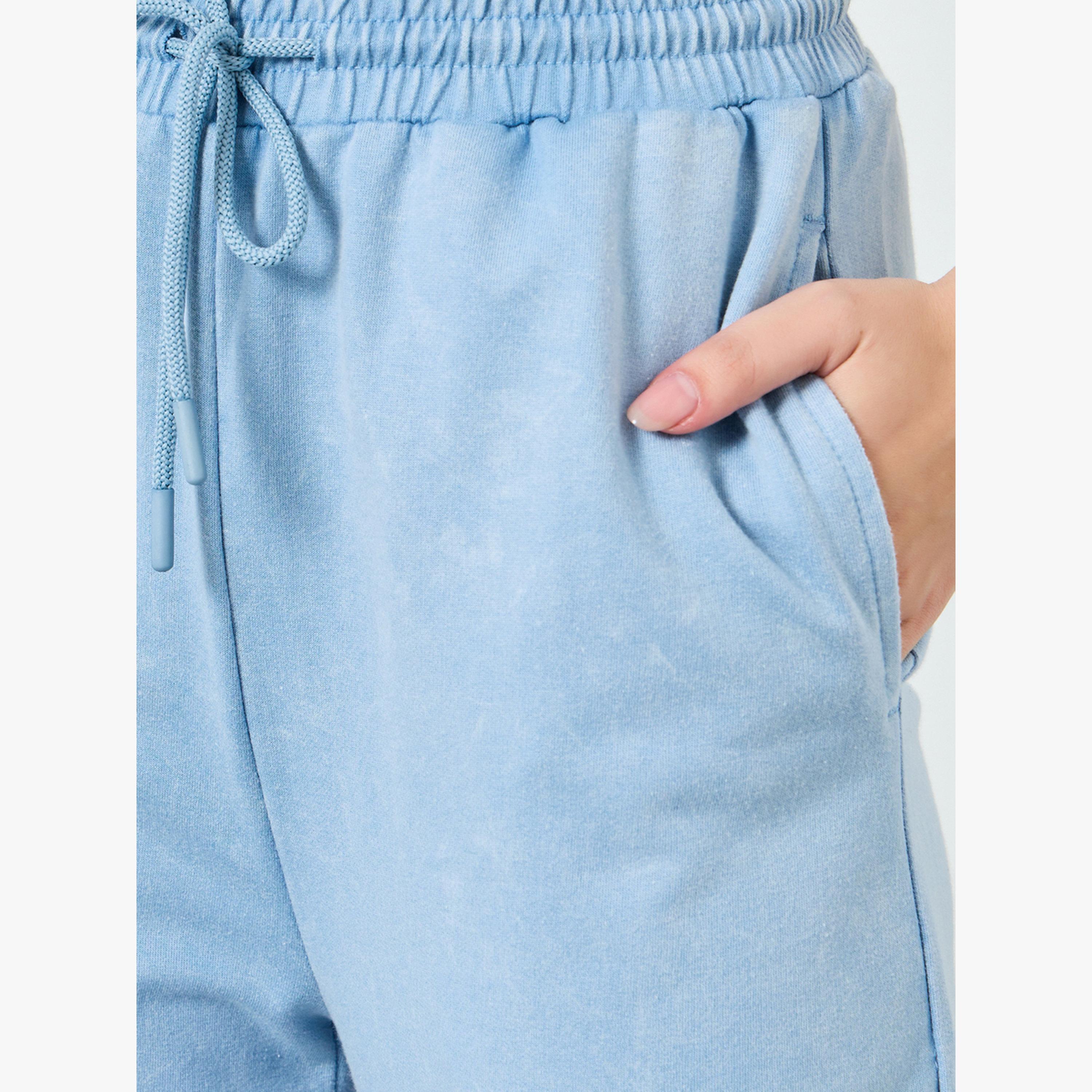 Styli Blue Cotton Washed Wide Leg Joggers-women-clothing-bottoms-joggers-image-3