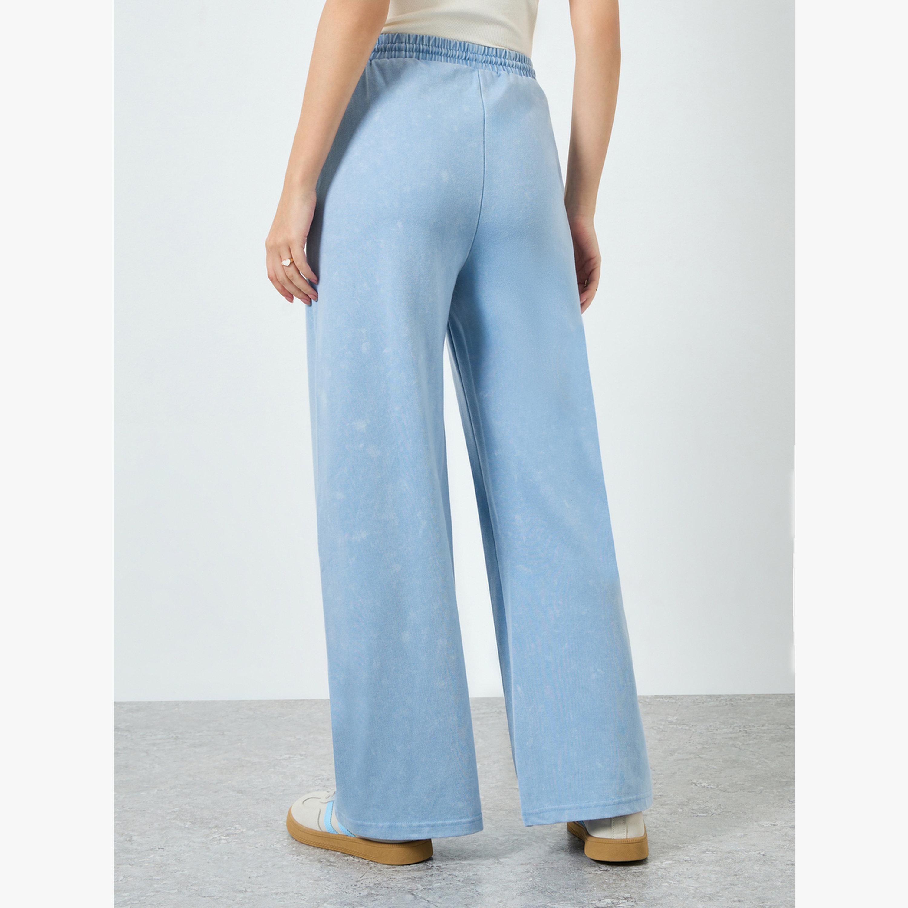 Styli Blue Cotton Washed Wide Leg Joggers-women-clothing-bottoms-joggers-image-4