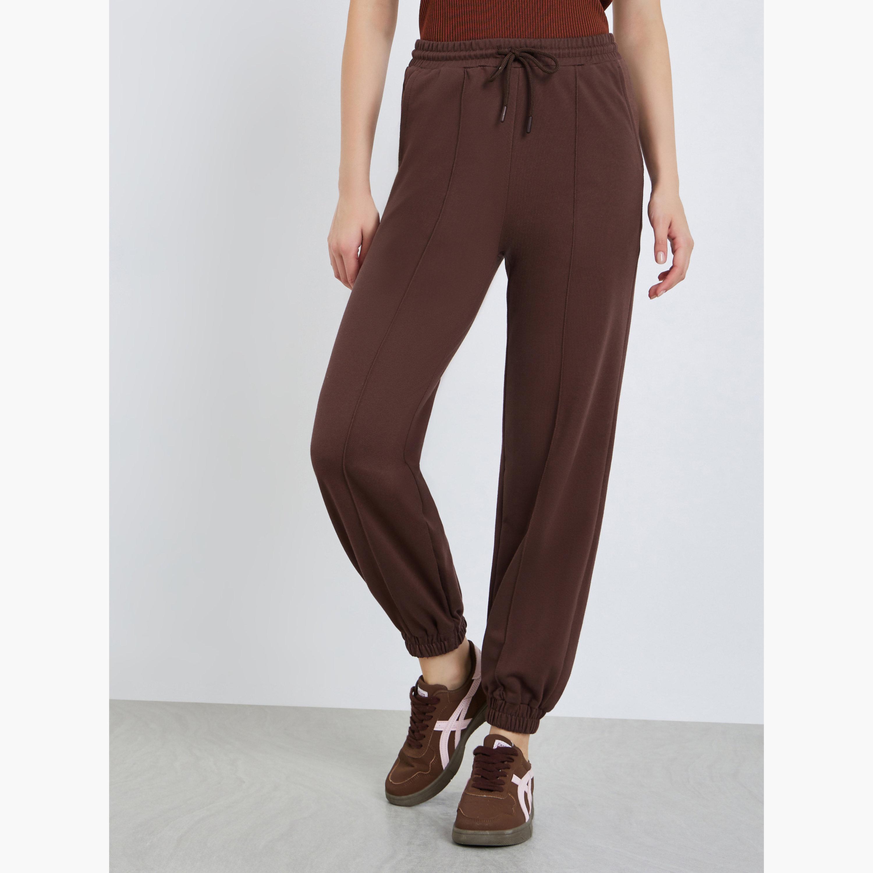 Styli Women Brown Tapered Joggers with Drawstring-women-clothing-bottoms-joggers-image-1