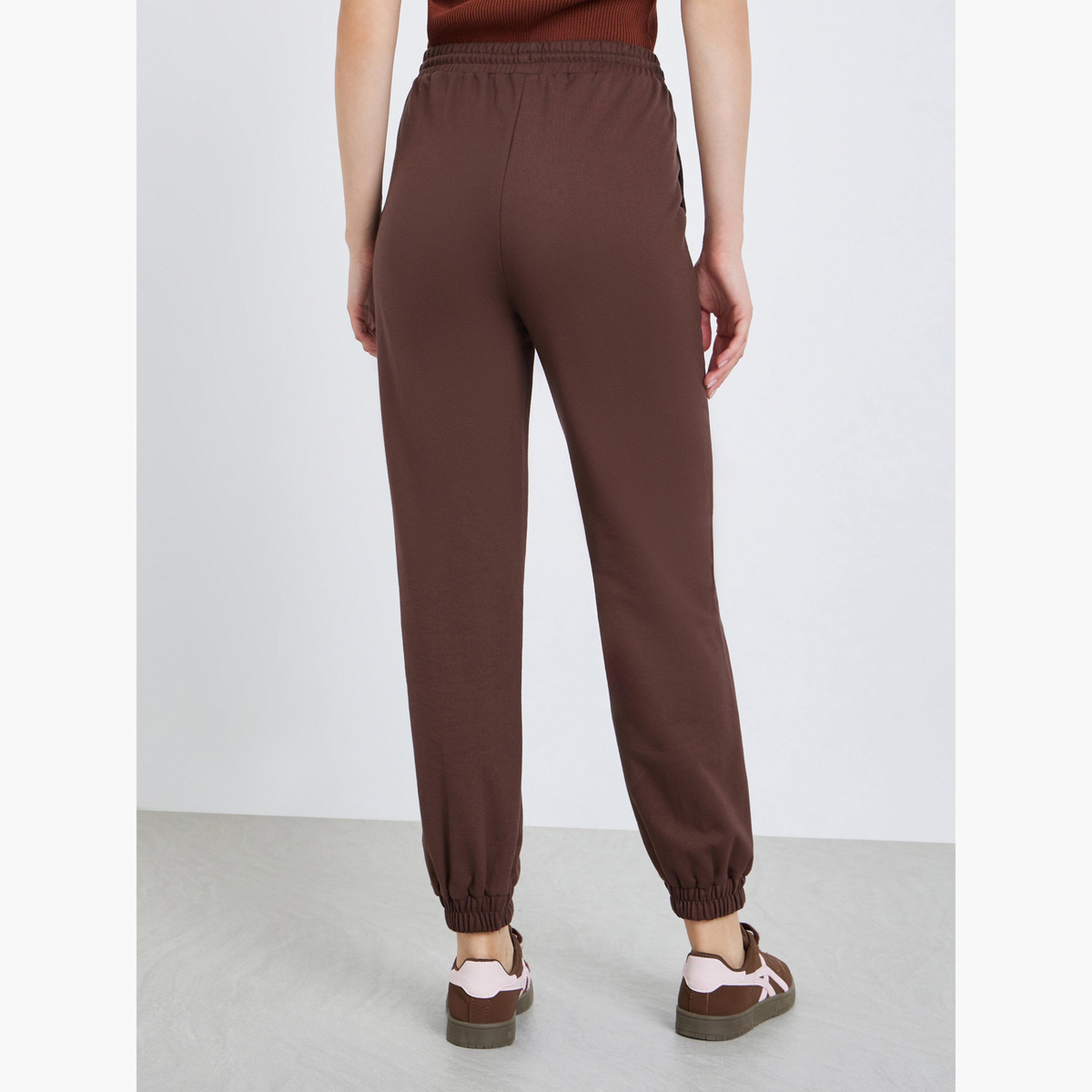 Styli Women Brown Tapered Joggers with Drawstring-women-clothing-bottoms-joggers-image-4