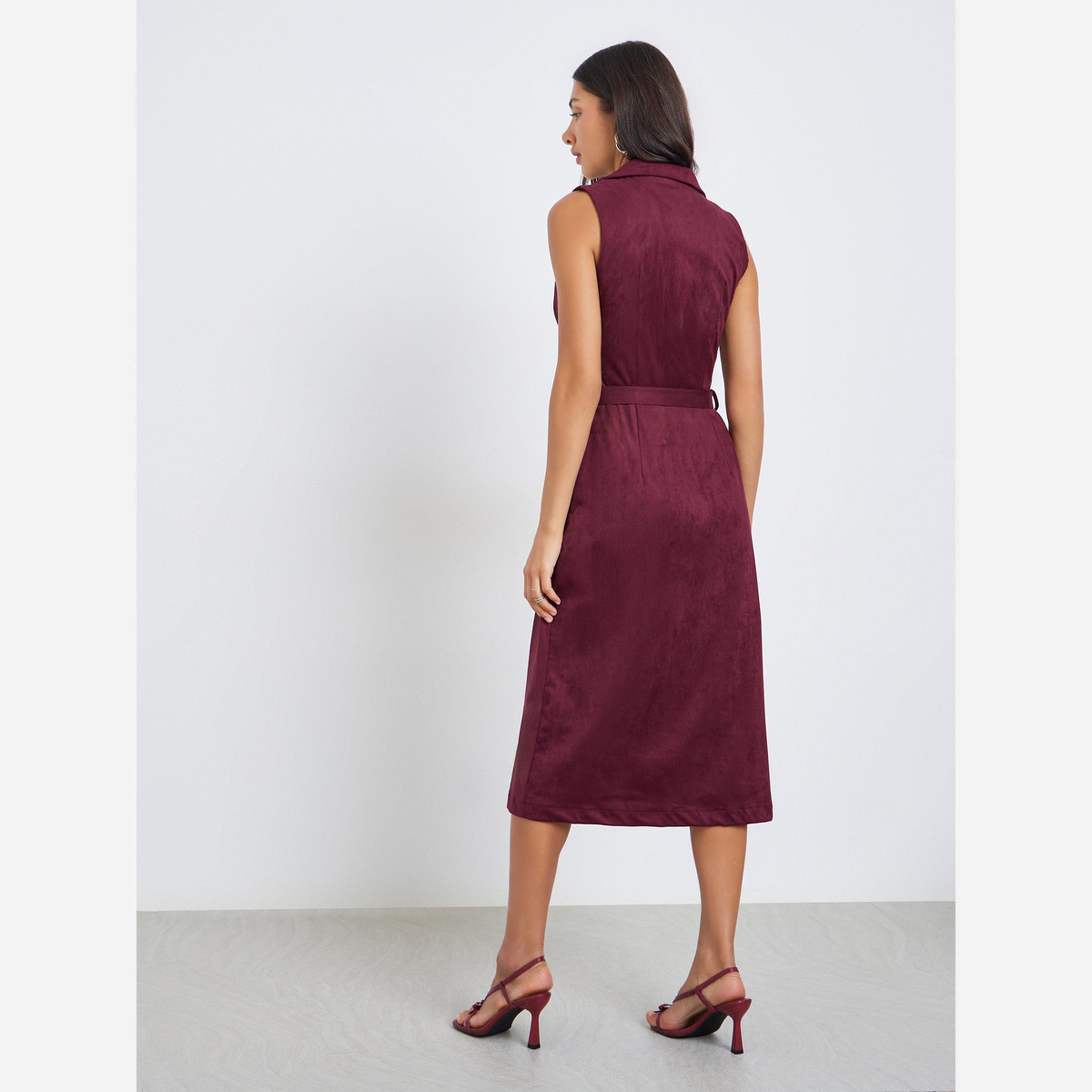 ستايلي - فستان جلد متوسط الطول بدون أكمام تصميم بليزر للنساء-women-clothing-dresses-image-3