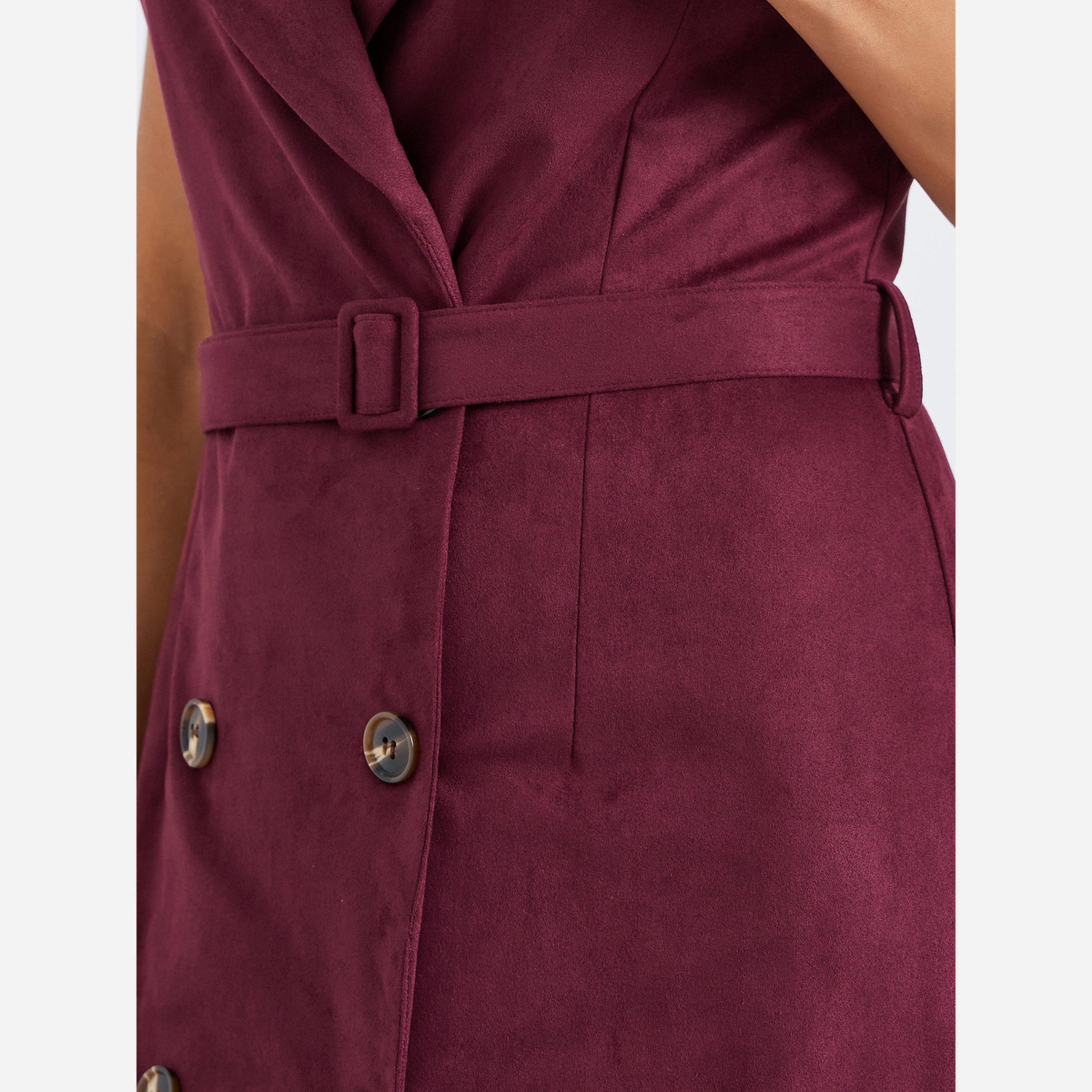 ستايلي - فستان جلد متوسط الطول بدون أكمام تصميم بليزر للنساء-women-clothing-dresses-image-4