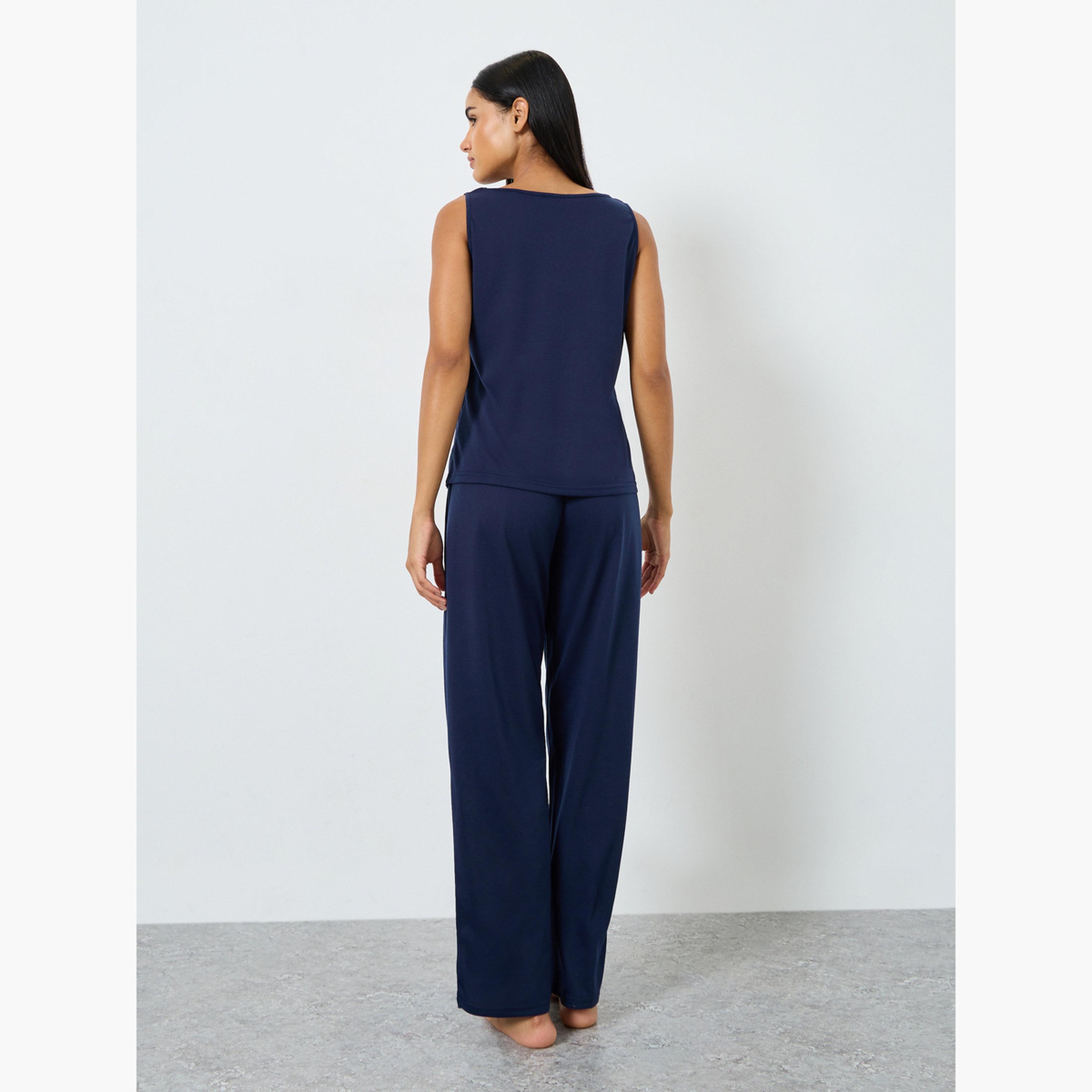 Styli This Girl Loves Sleep Tank and Solid Ruffle Waist Pyjama Set-women-clothing-nightwear-pyjamas-longsets-image-3