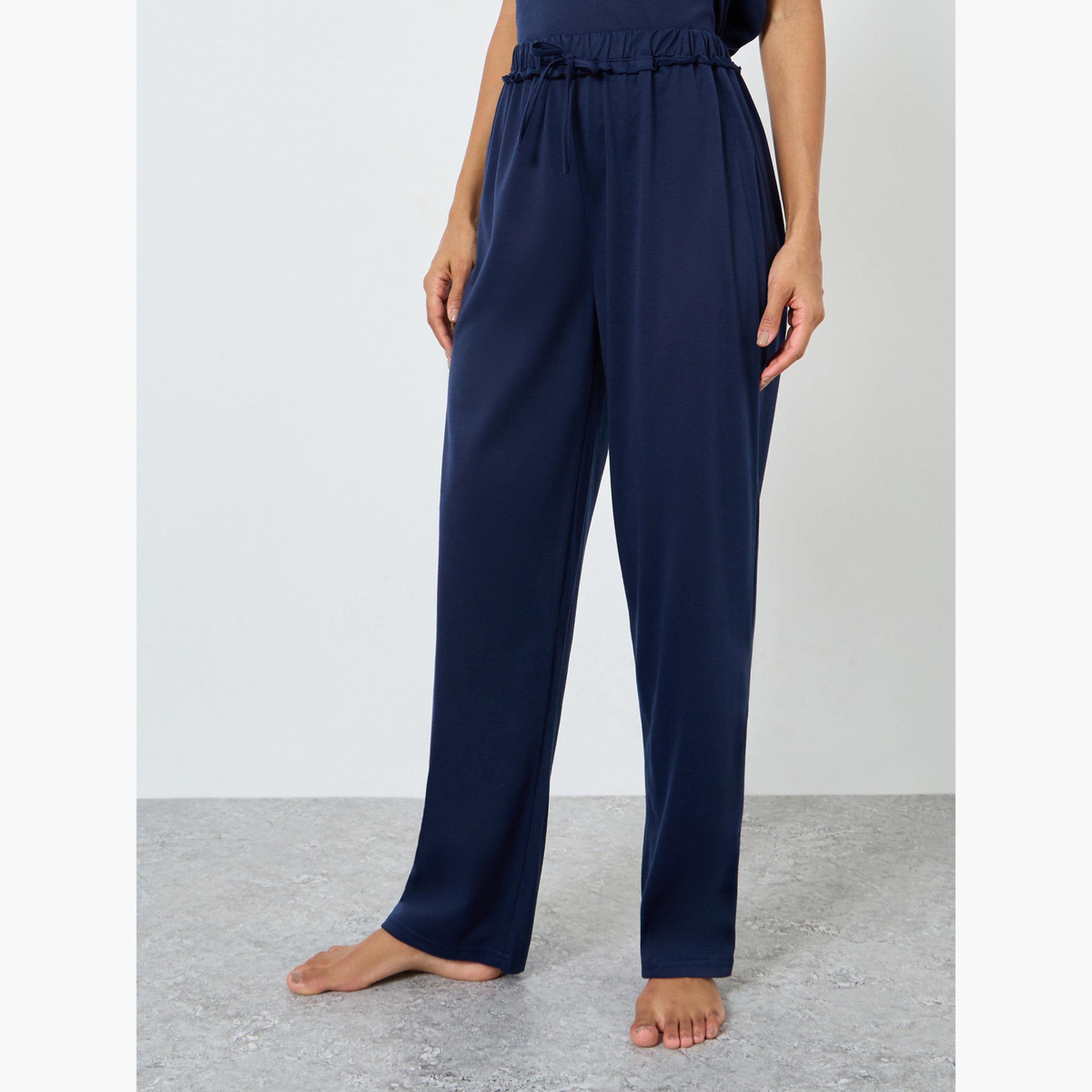 طقم بيجاما من بلوزة تانك مع بنطال بخصر كشكش-women-clothing-nightwear-pyjamas-longsets-image-4
