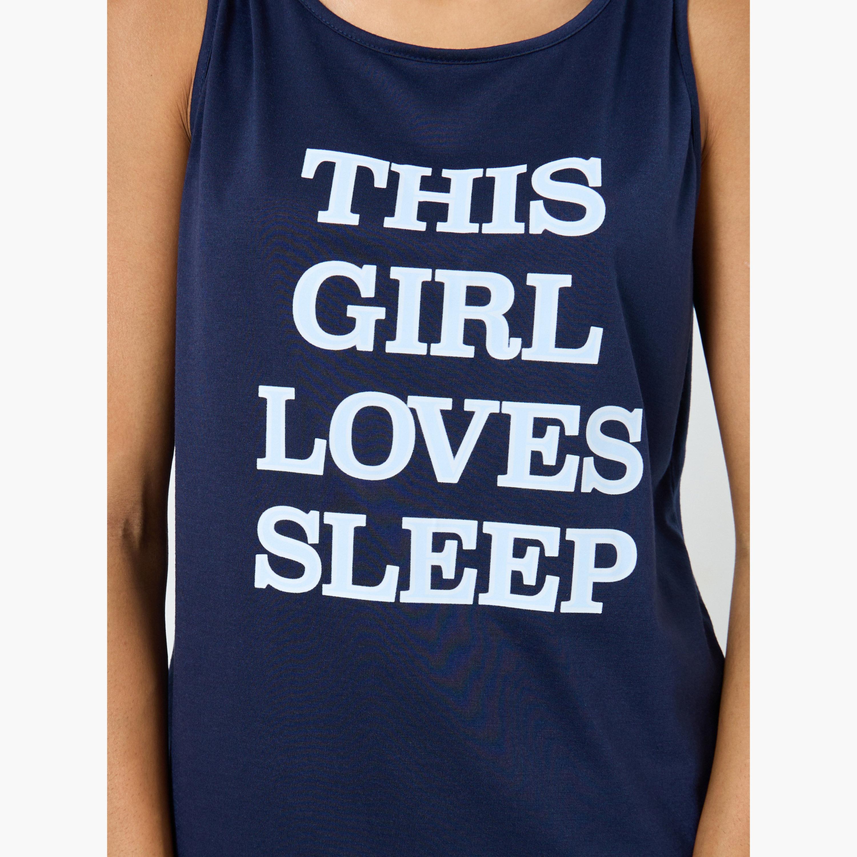 Styli This Girl Loves Sleep Tank and Solid Ruffle Waist Pyjama Set-women-clothing-nightwear-pyjamas-longsets-image-5