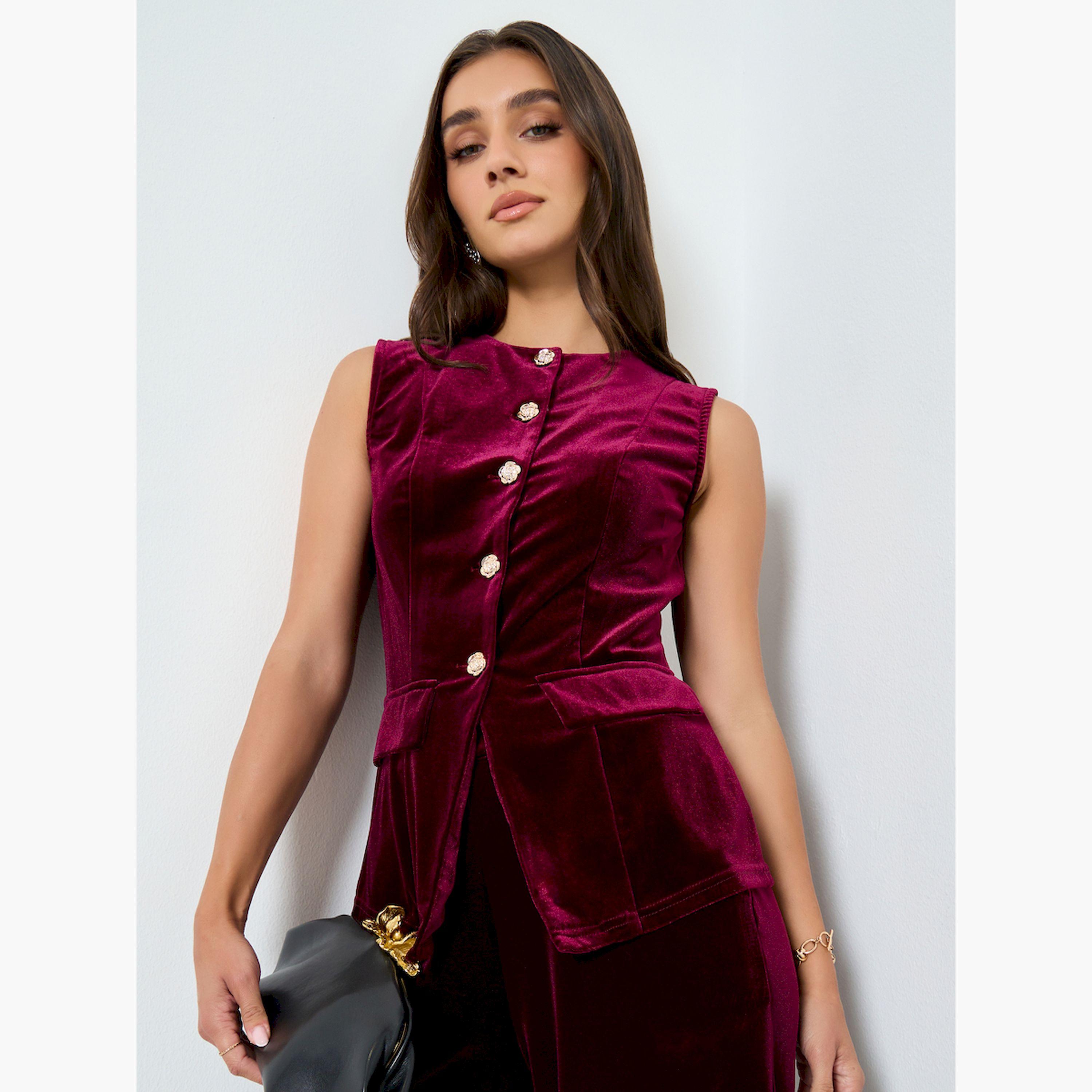 جيليه مخمل بلا أكمام مع أزرار غلق-women-clothing-shirtsandblouses-blouses-image-1