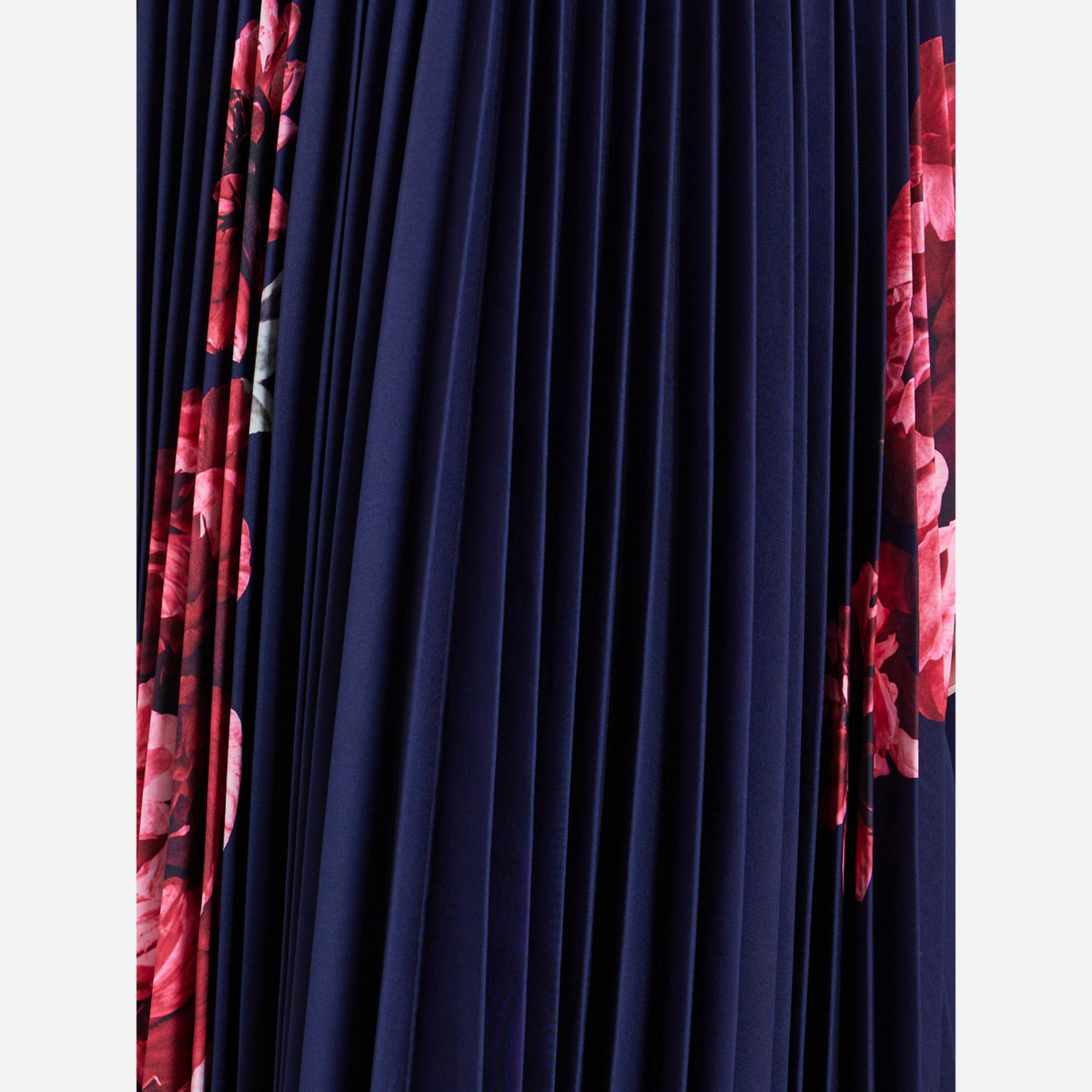 ستايلي - فستان متوسط الطول نسائي لون أزرق داكن طبعة زهور، تصميم A-women-clothing-dresses-image-5