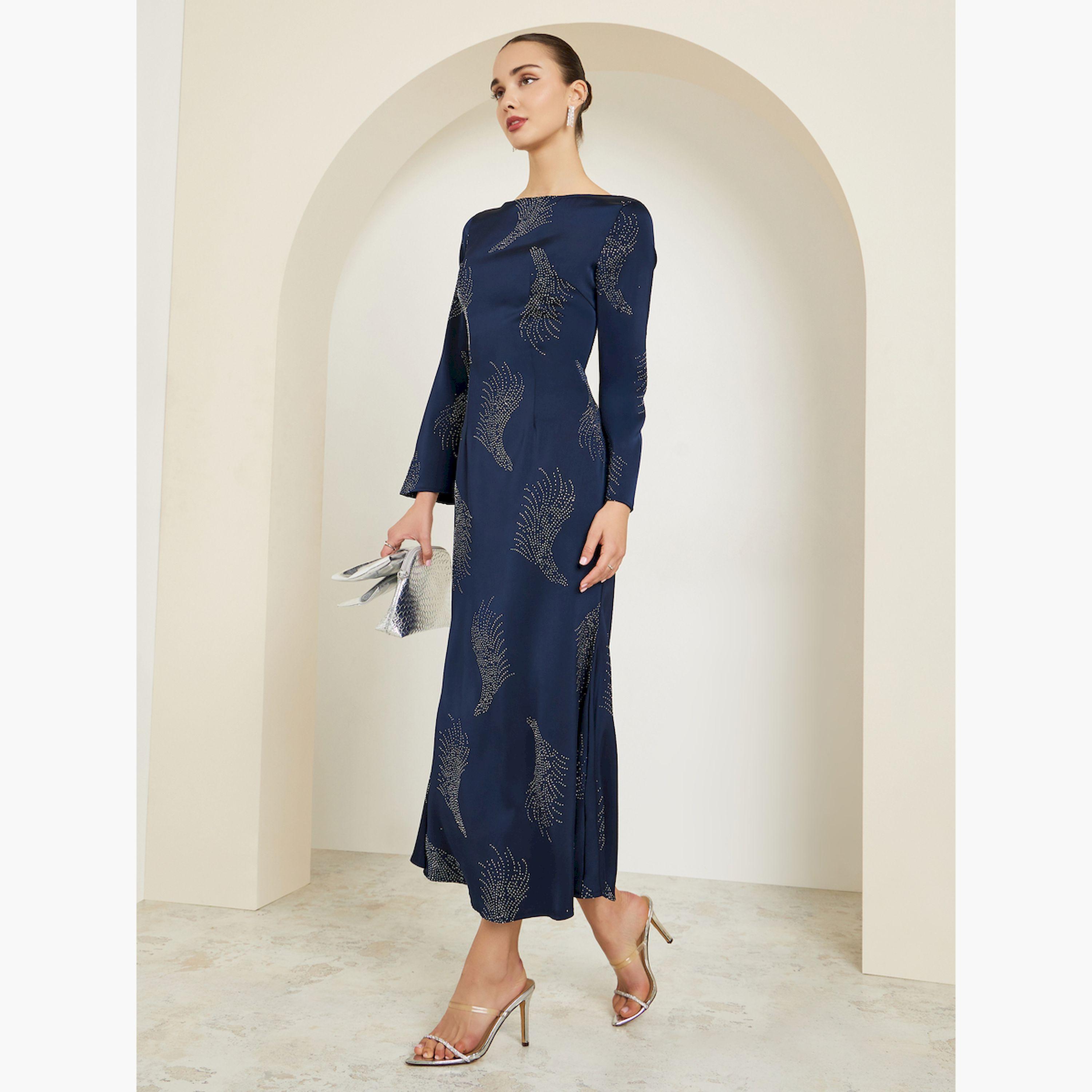Styli Navy Blue Sequin Boat Neck Maxi Dress-women-clothing-dresses-image-1