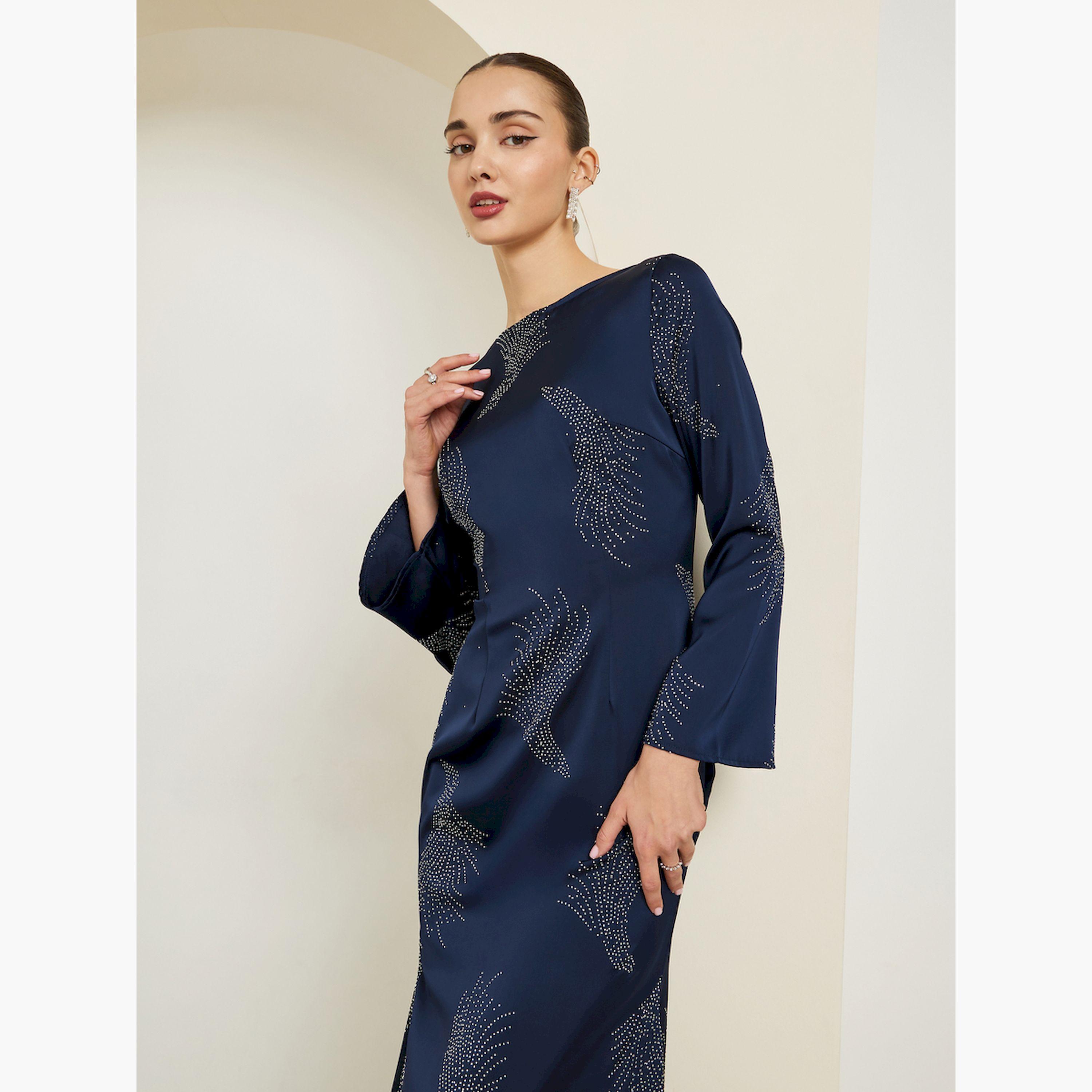 Styli Navy Blue Sequin Boat Neck Maxi Dress-women-clothing-dresses-image-2
