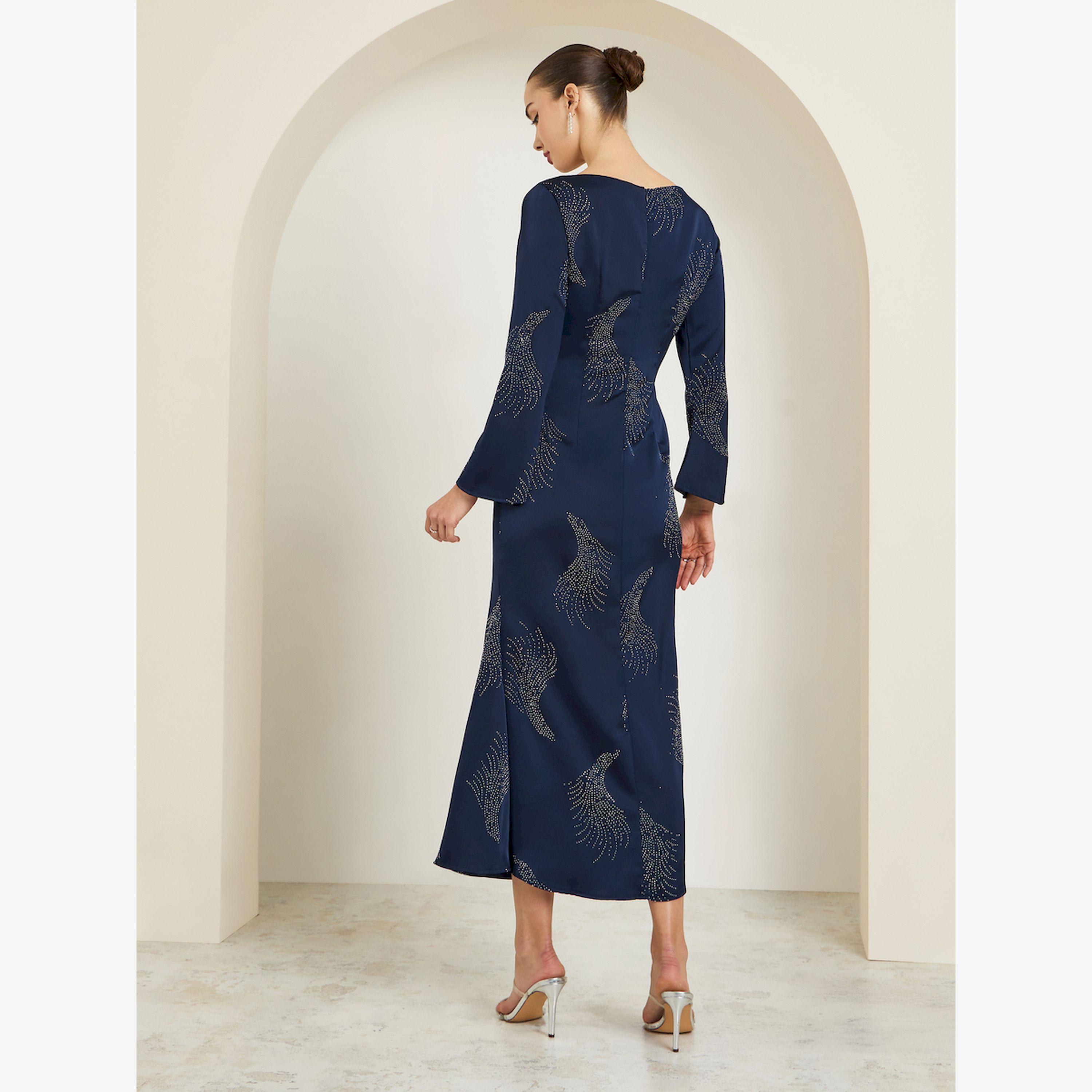 Styli Navy Blue Sequin Boat Neck Maxi Dress-women-clothing-dresses-image-4