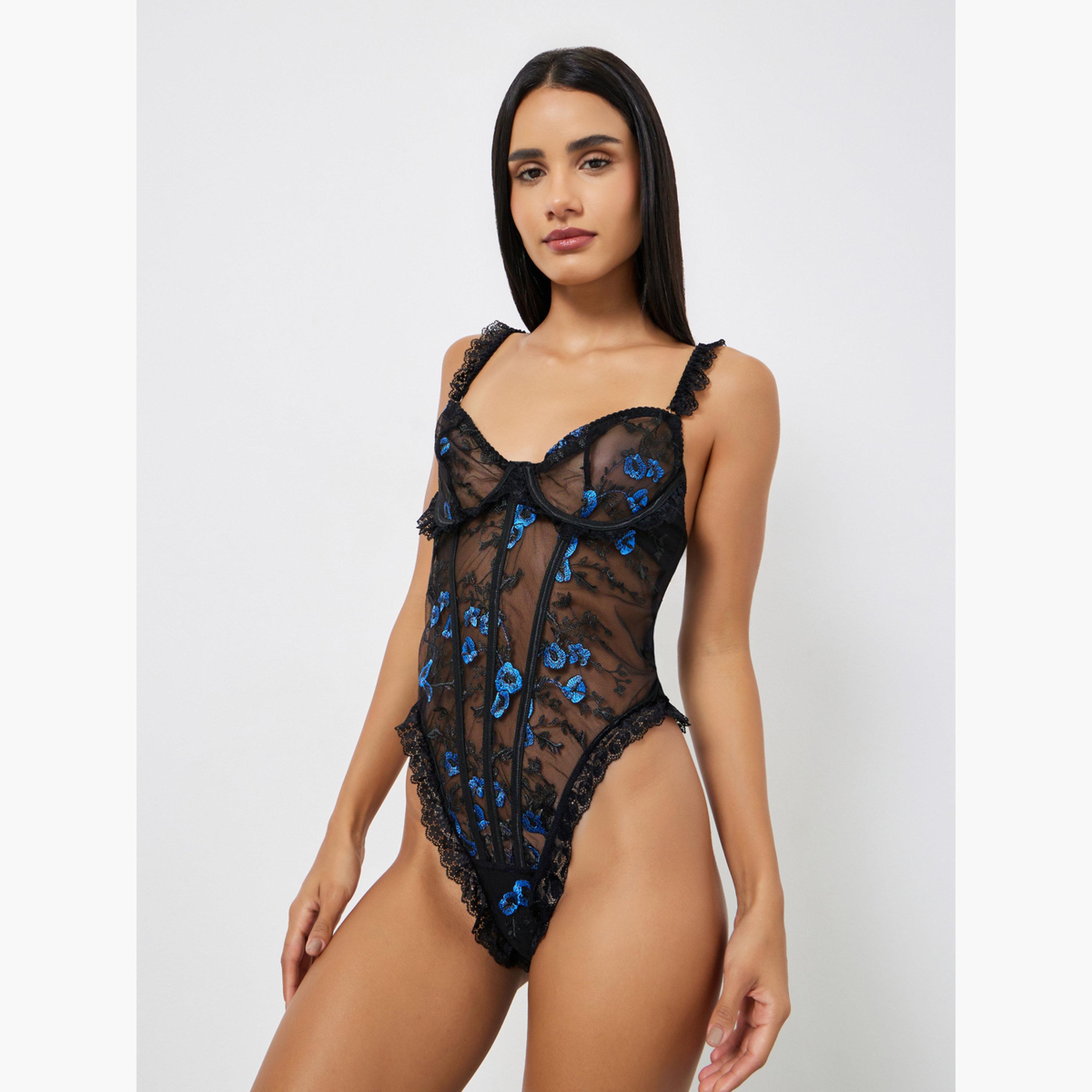 بودي سوت بكشكش وتطريز زهور-women-clothing-lingerie-babydollsandbodysuits-image-1