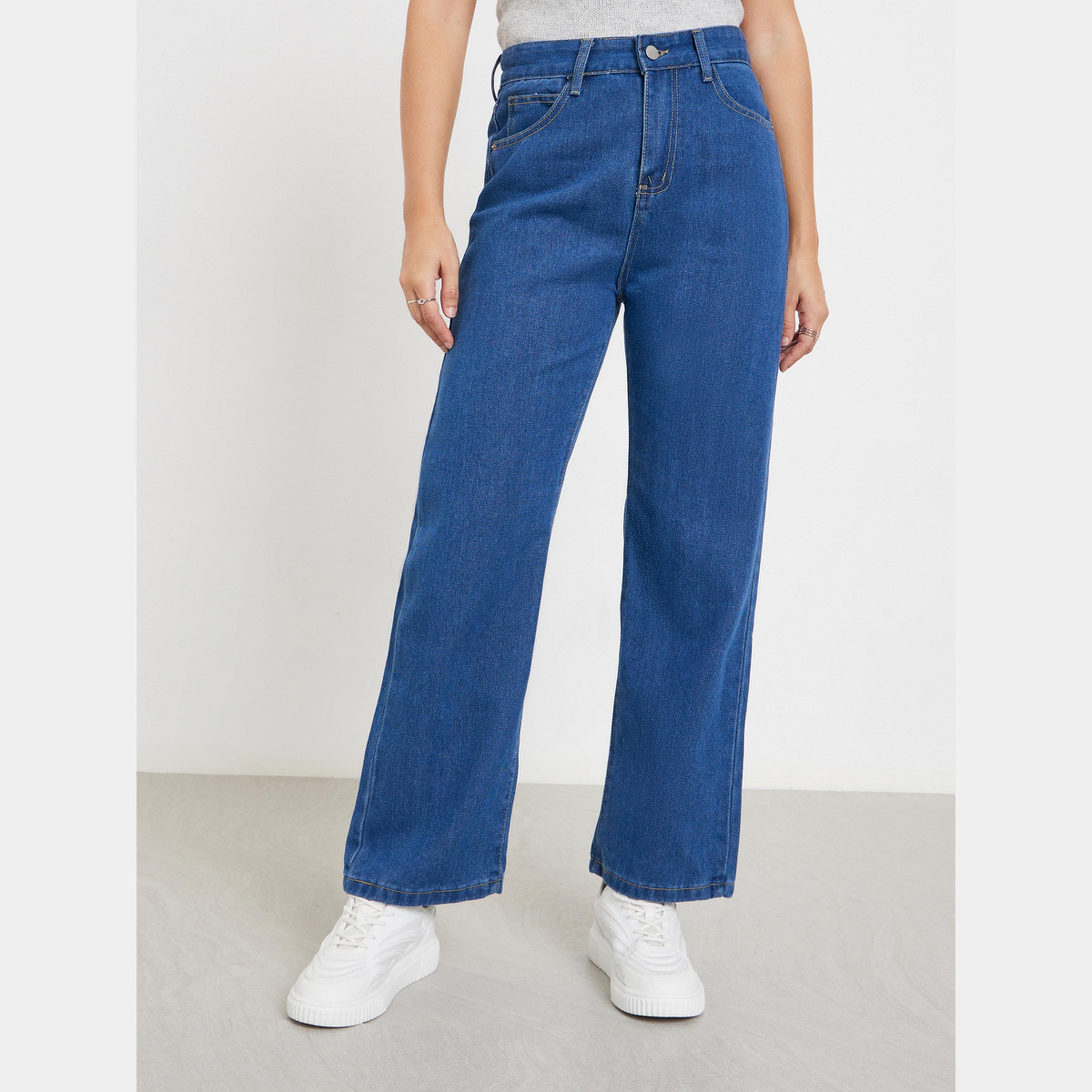 Styli Blue High Rise Wide Leg Jeans-women-clothing-bottoms-jeans-image-1