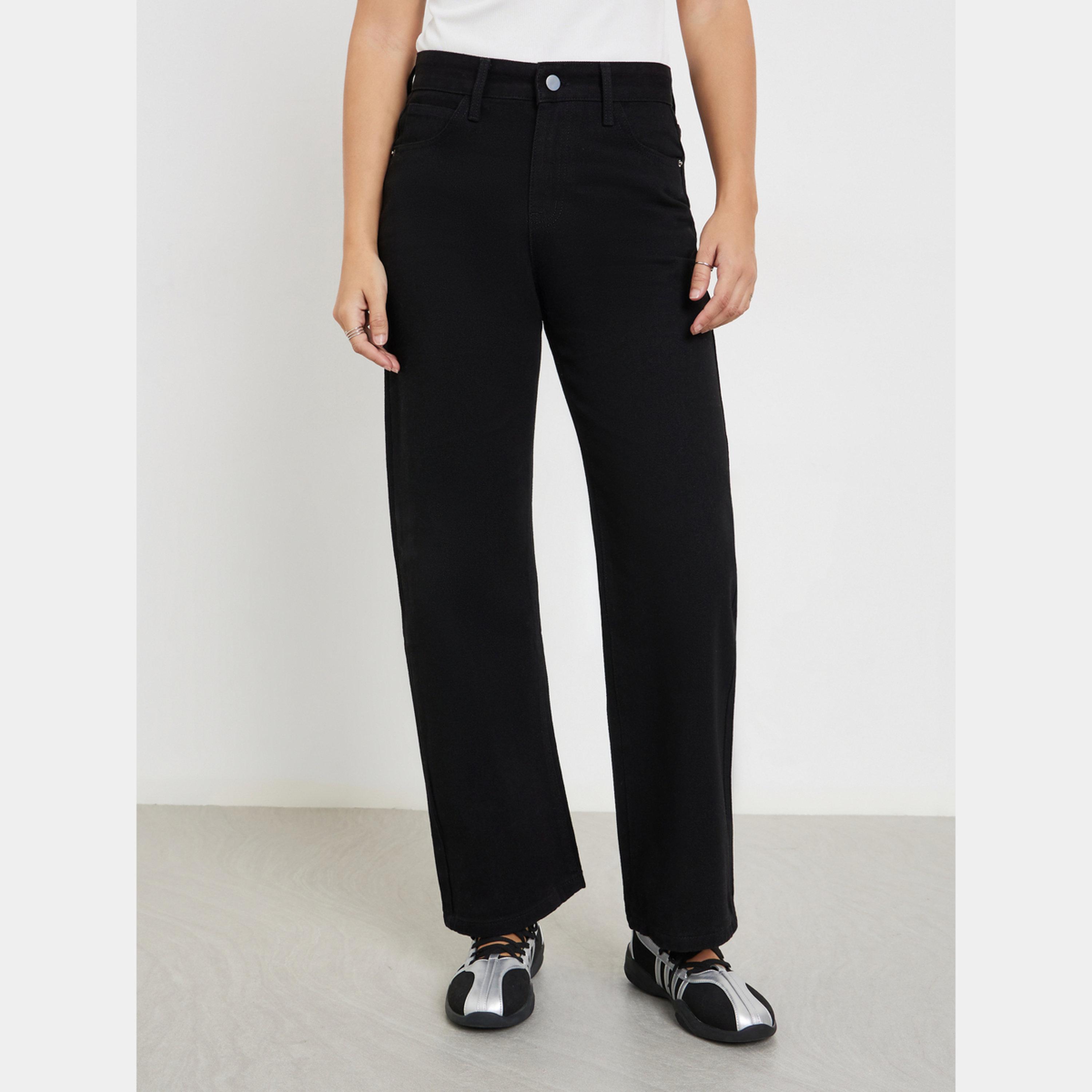 ستايلي - بنطال جينز أسود واسع الساق وخصر مرتفع-women-clothing-bottoms-jeans-image-1