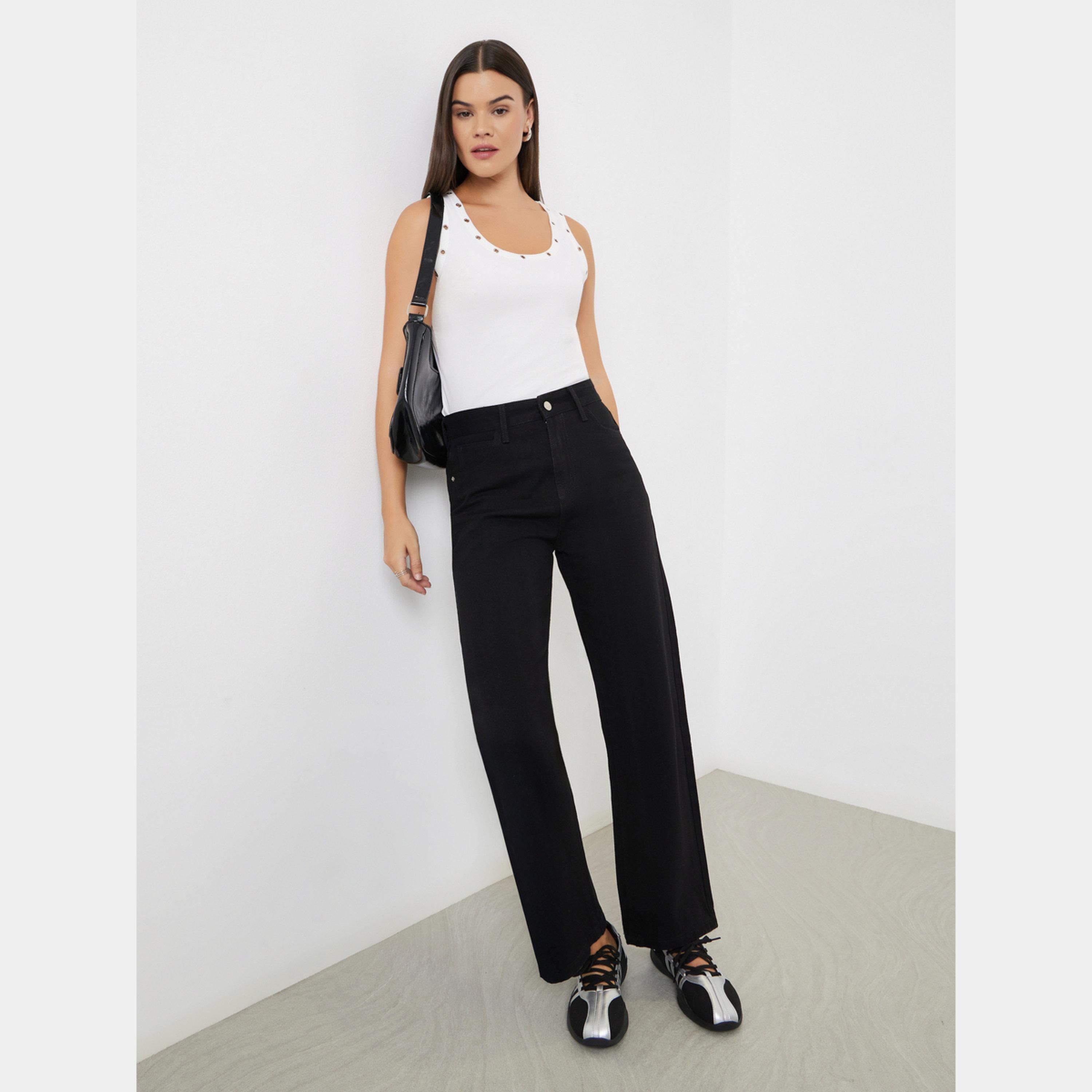 ستايلي - بنطال جينز أسود واسع الساق وخصر مرتفع-women-clothing-bottoms-jeans-image-2