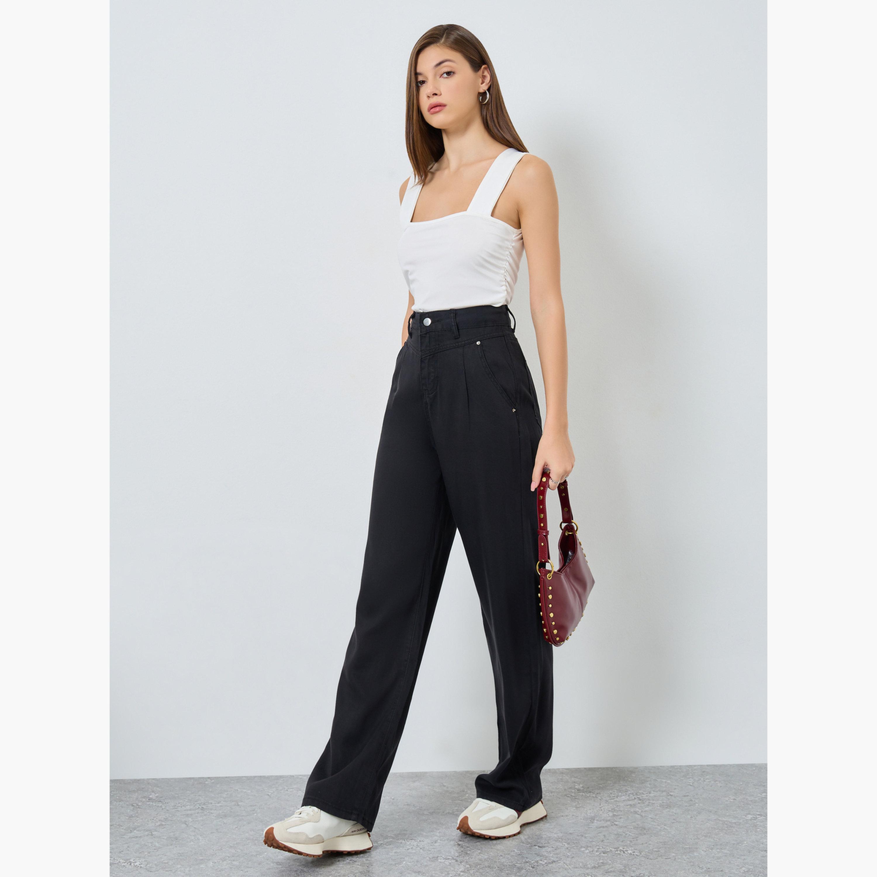 ستايلي - بنطال جينز أسود واسع الساق وخصر مرتفع للنساء-women-clothing-bottoms-jeans-image-2