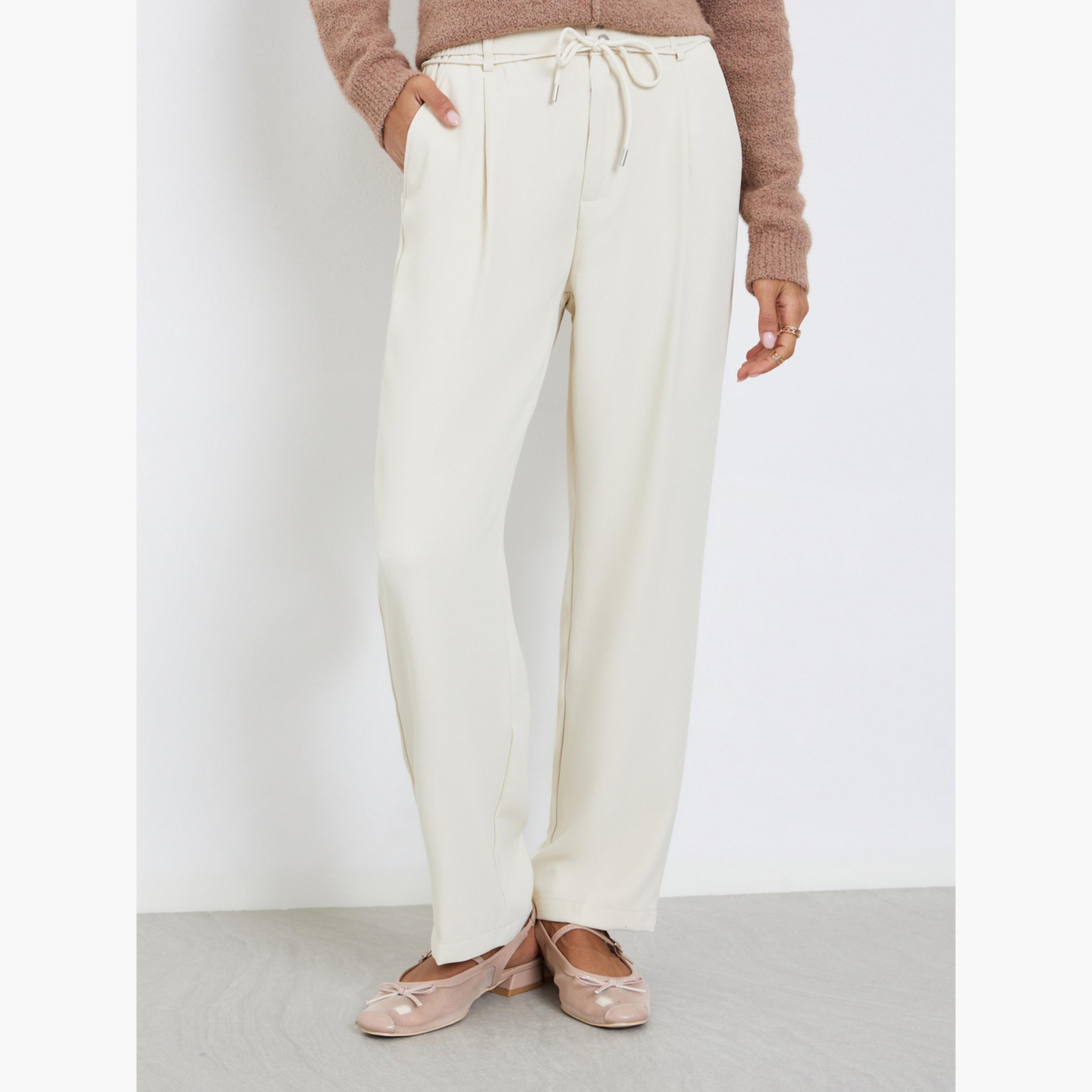 ستايلي - بنطال بيج واسع الساق برباط للنساء-women-clothing-bottoms-trousers-image-1