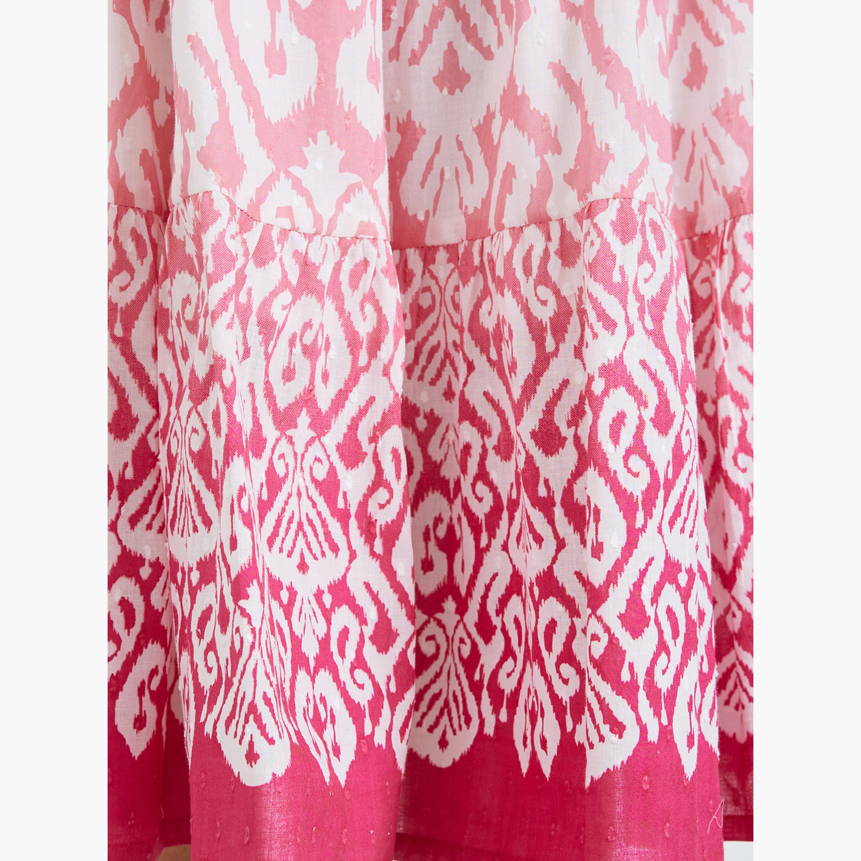 فستان ميدي بتفاصيل مزمومة وحافة واسعة-women-clothing-dresses-image-5