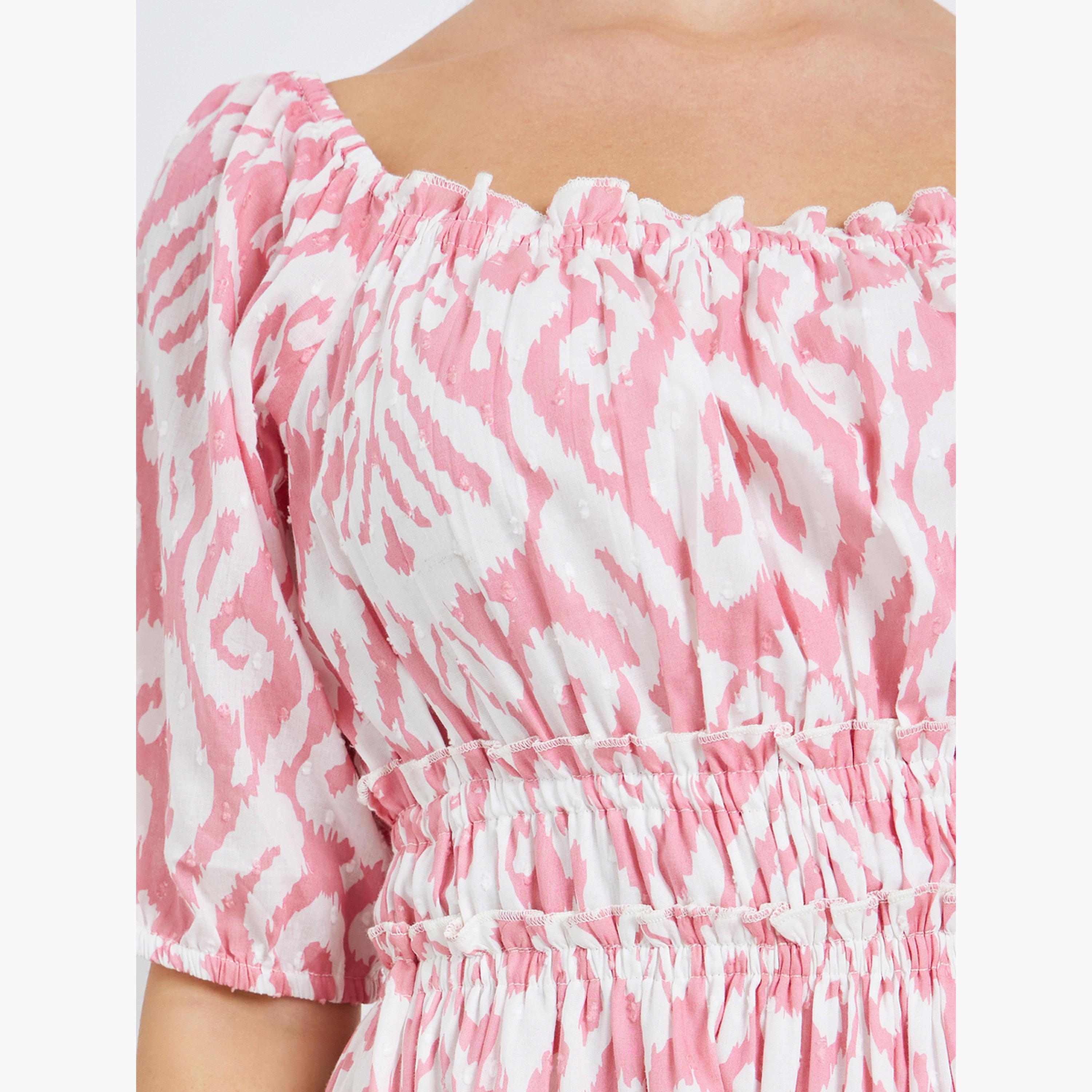 فستان ميدي بتفاصيل مزمومة وحافة واسعة-women-clothing-dresses-image-6